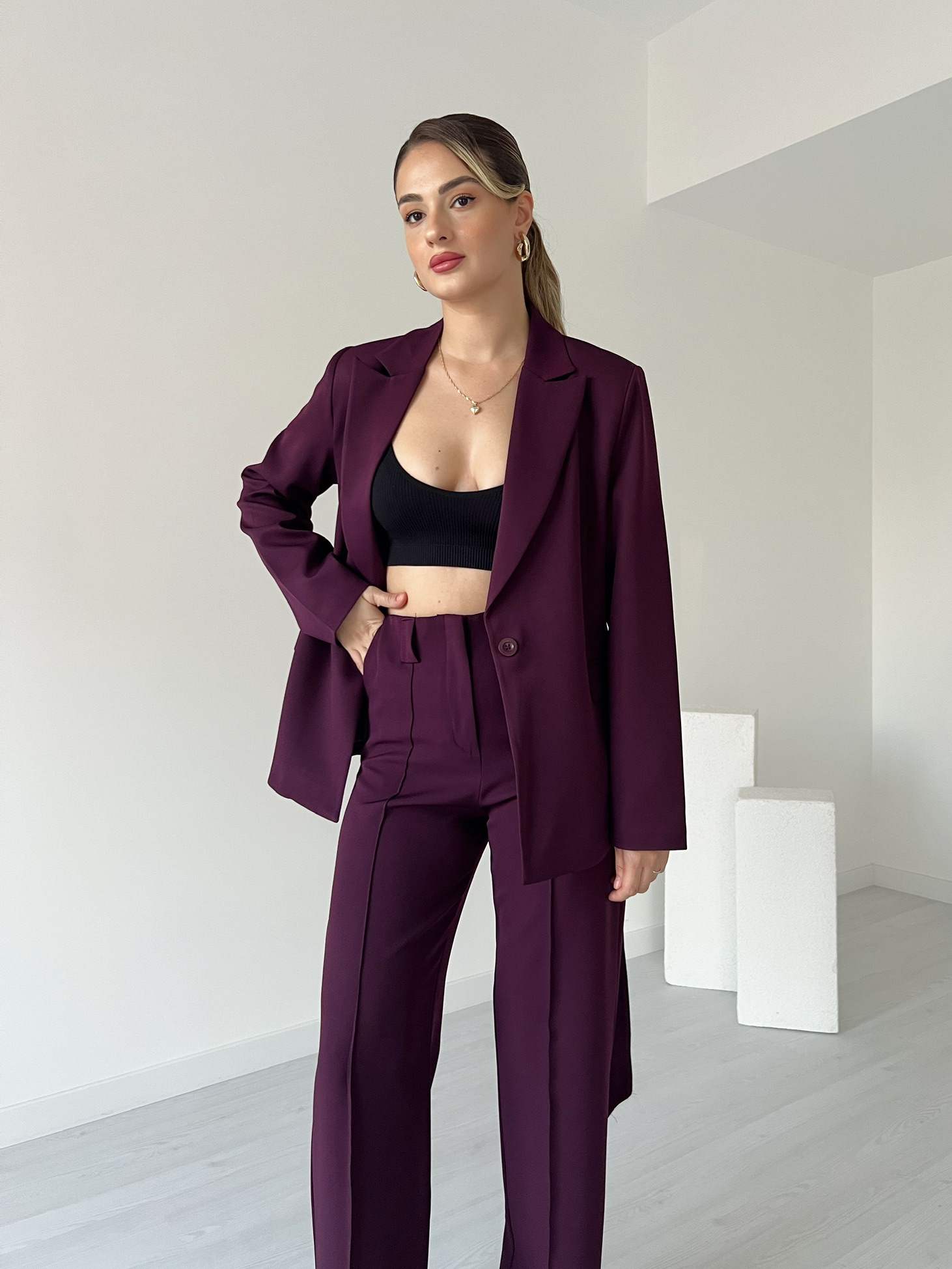 Kuşaklı Ceket Pantolon Takım