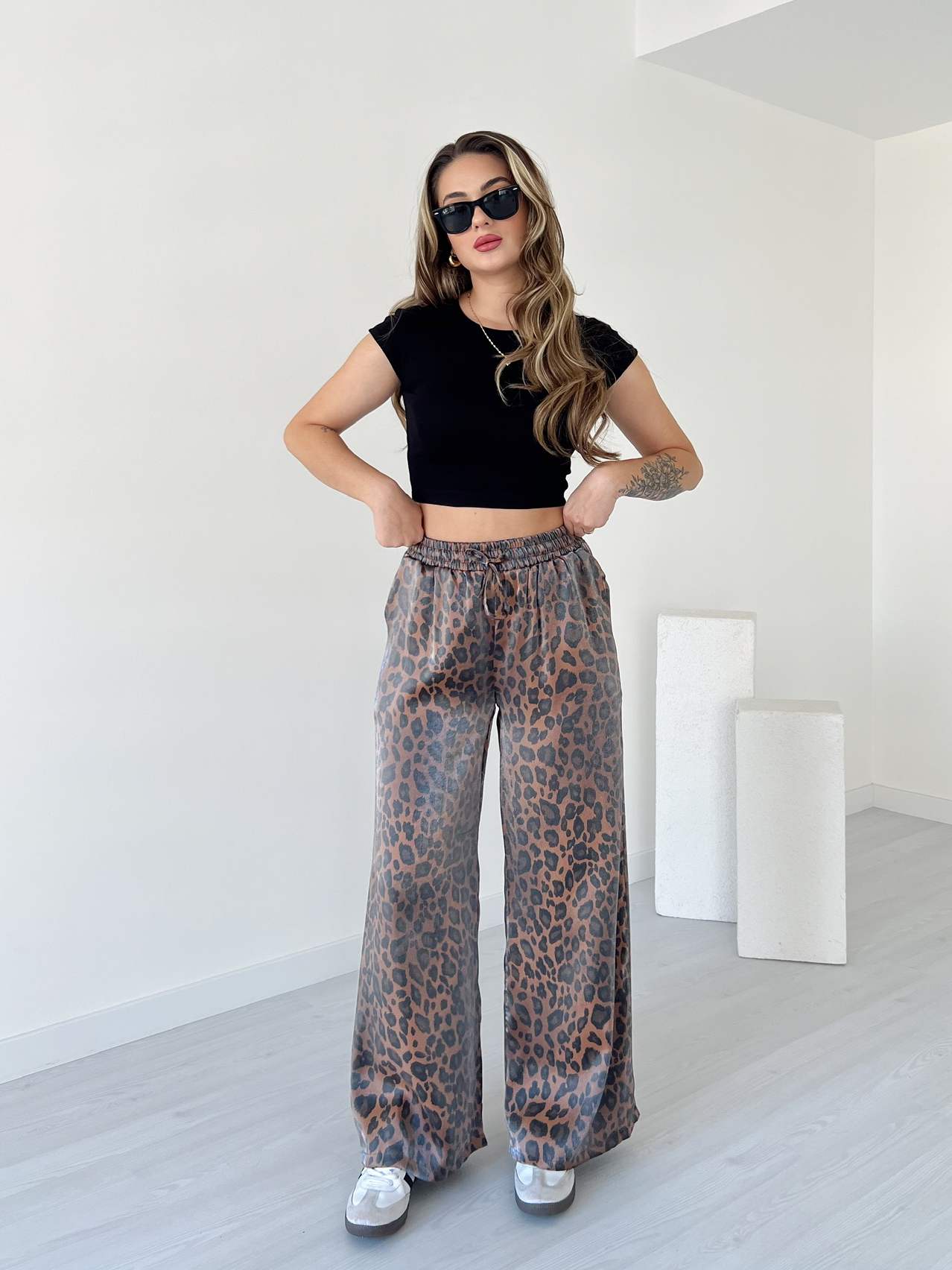 Leopar Desenli Saten Pantolon - Leopar Desenli