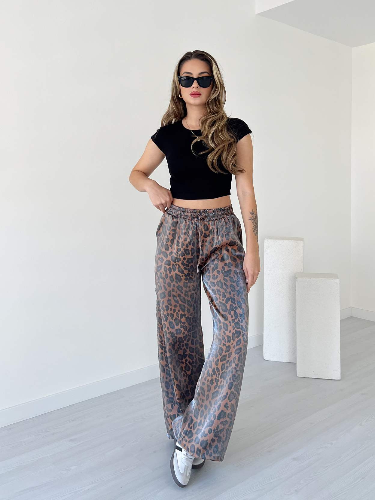 Leopar Desenli Saten Pantolon - Leopar Desenli