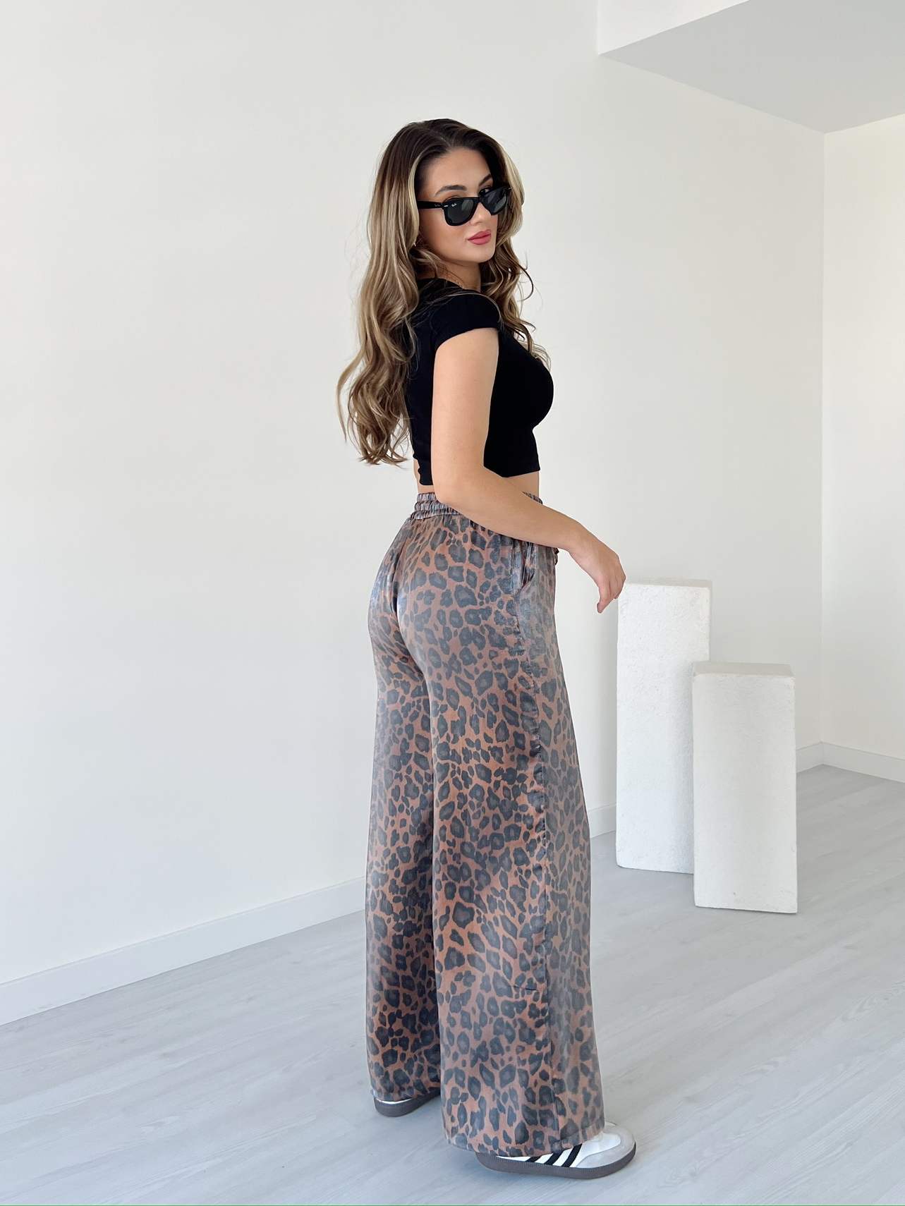 Leopar Desenli Saten Pantolon - Leopar Desenli