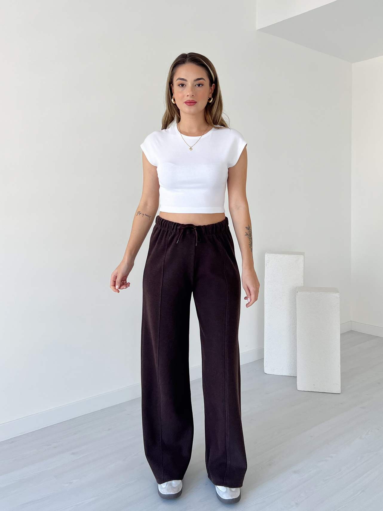 Yumoş Dokulu Bol Paça Pantolon - Kahve