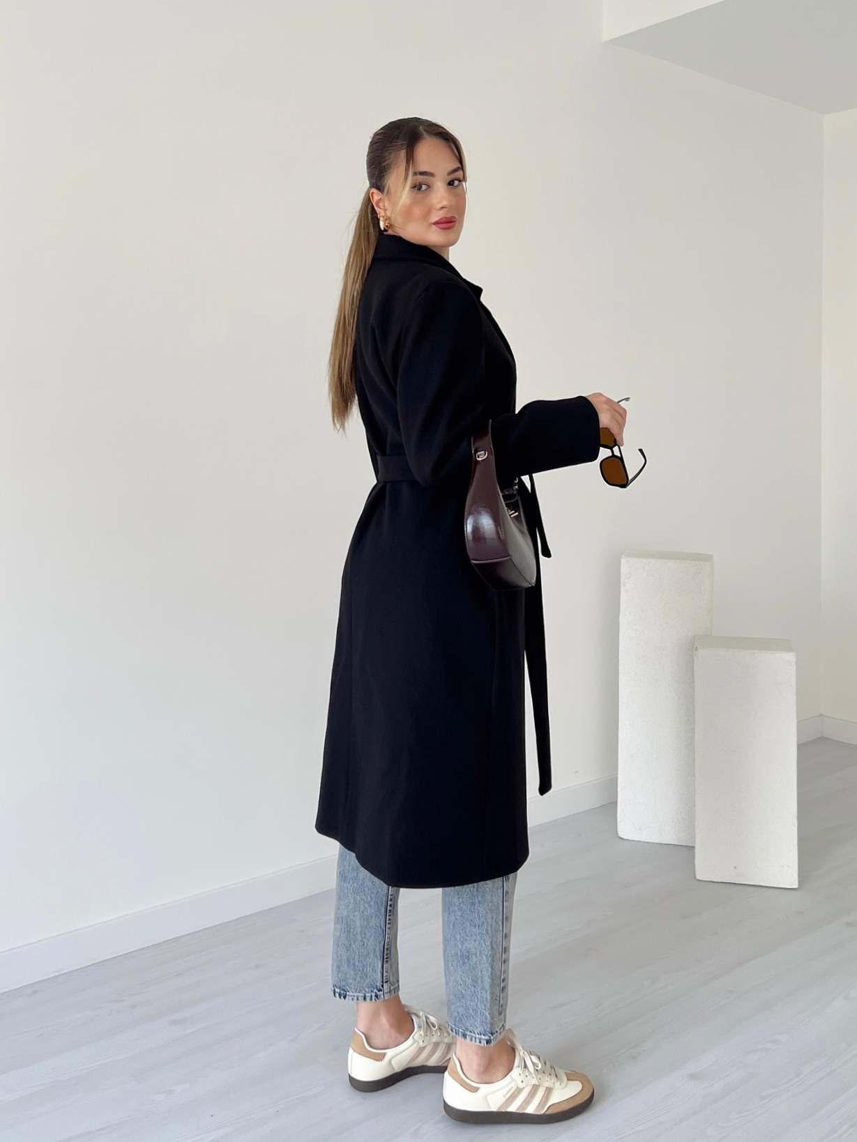 Kuşaklı Kaşe Kaban - Siyah