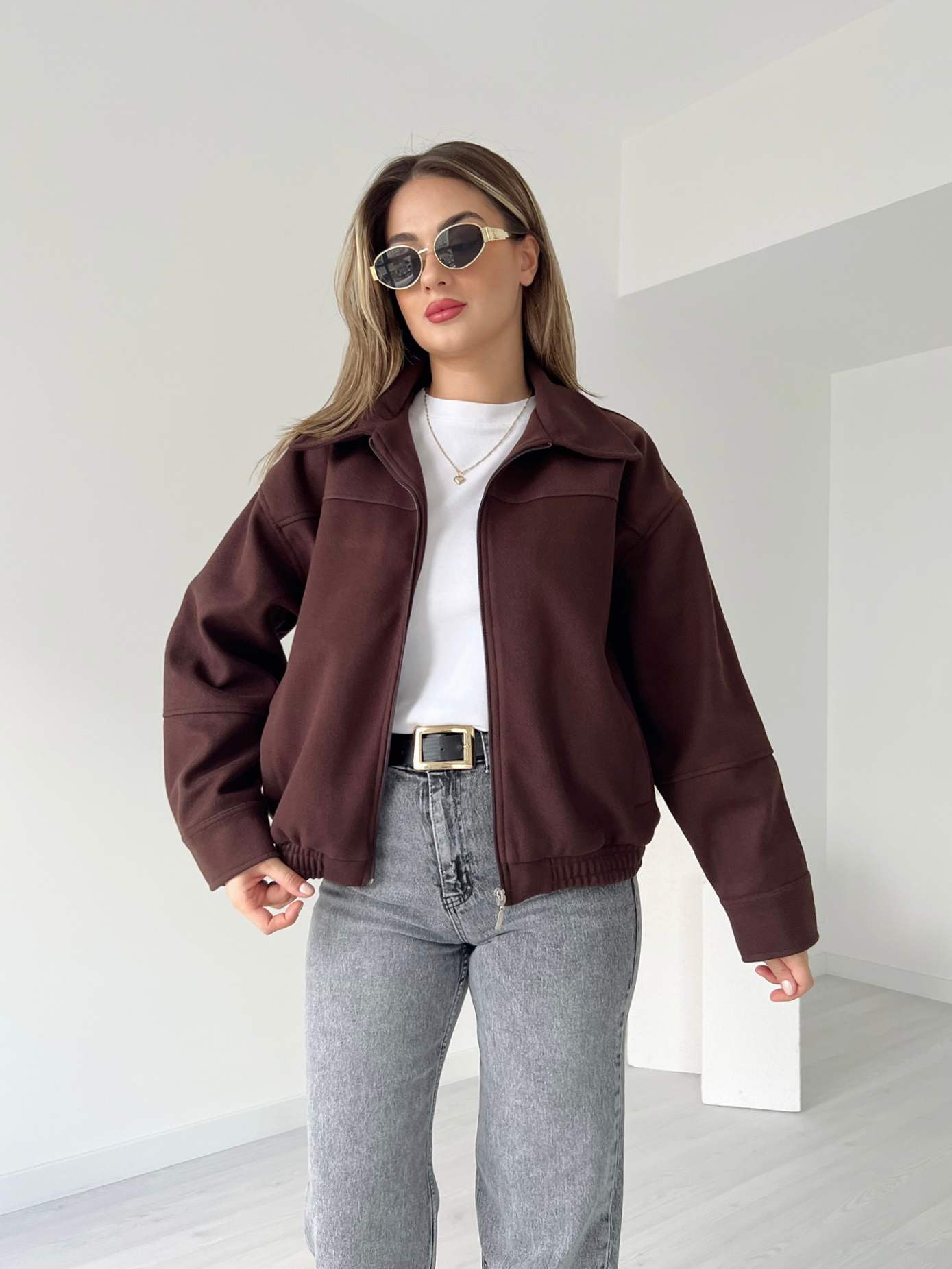 Yakalı Kaşe Bomber Ceket