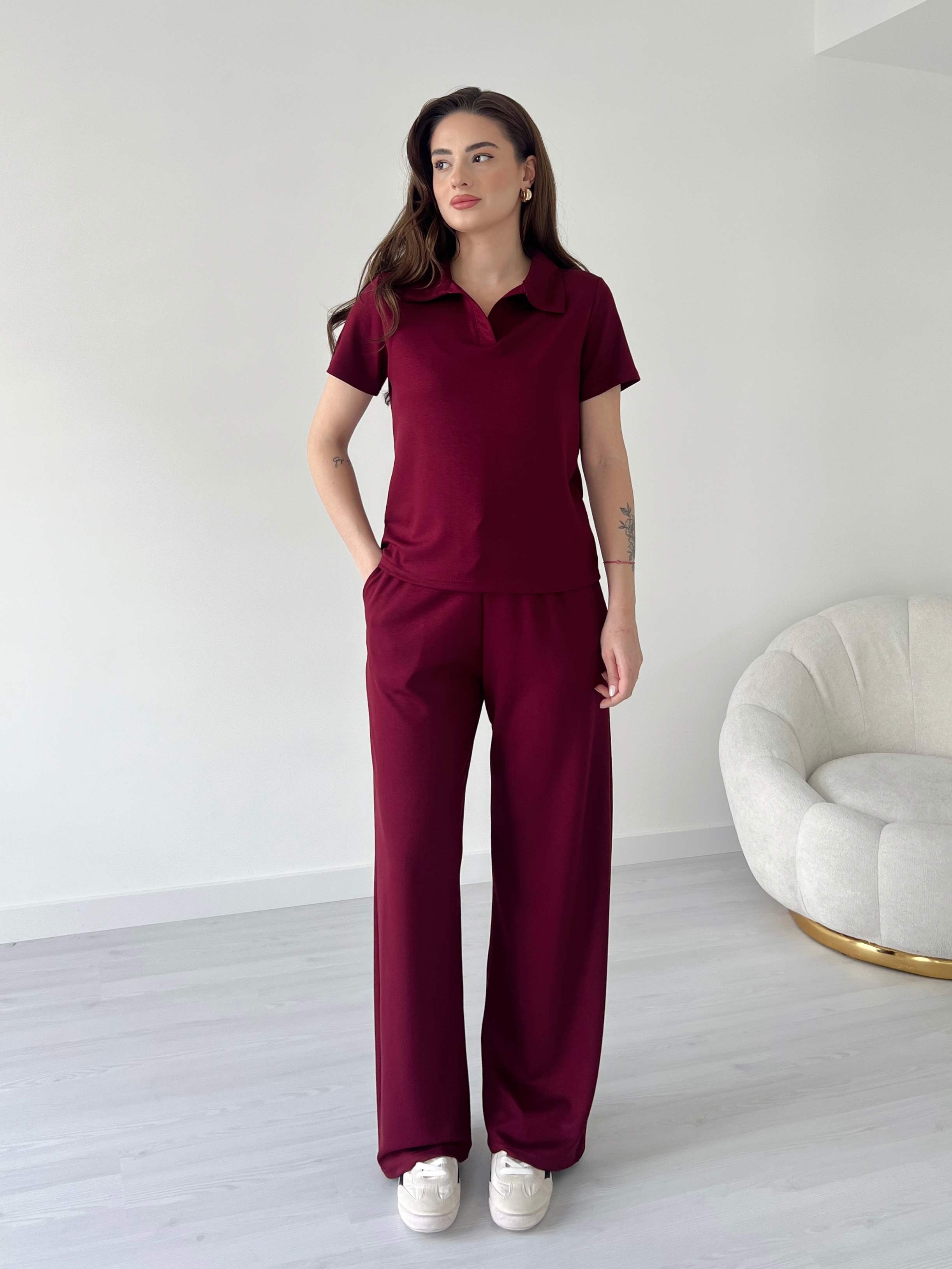 Modal Kumaş Polo Yaka İkili Takım - Bordo