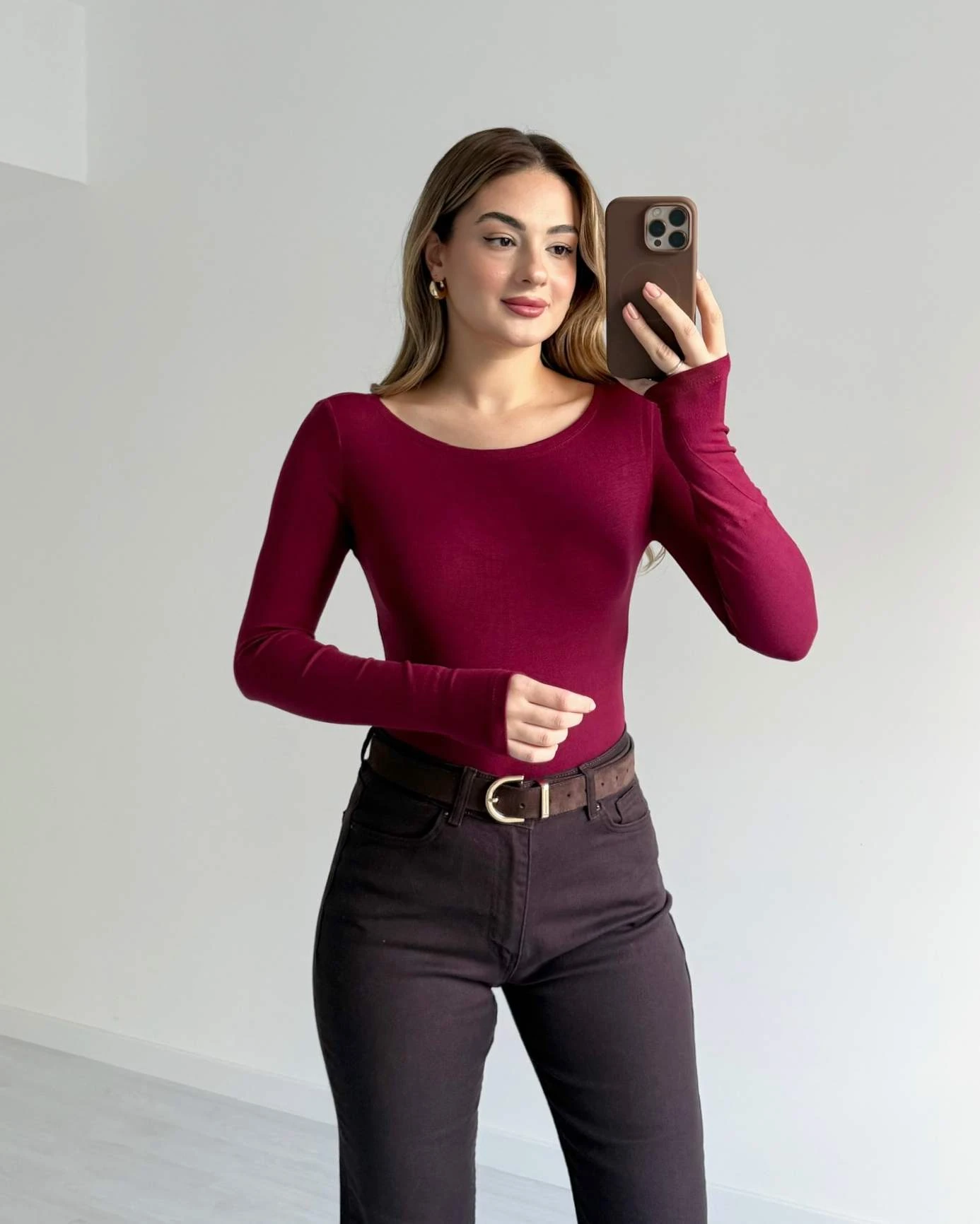 Geniş Yaka Massi Bluz - Bordo