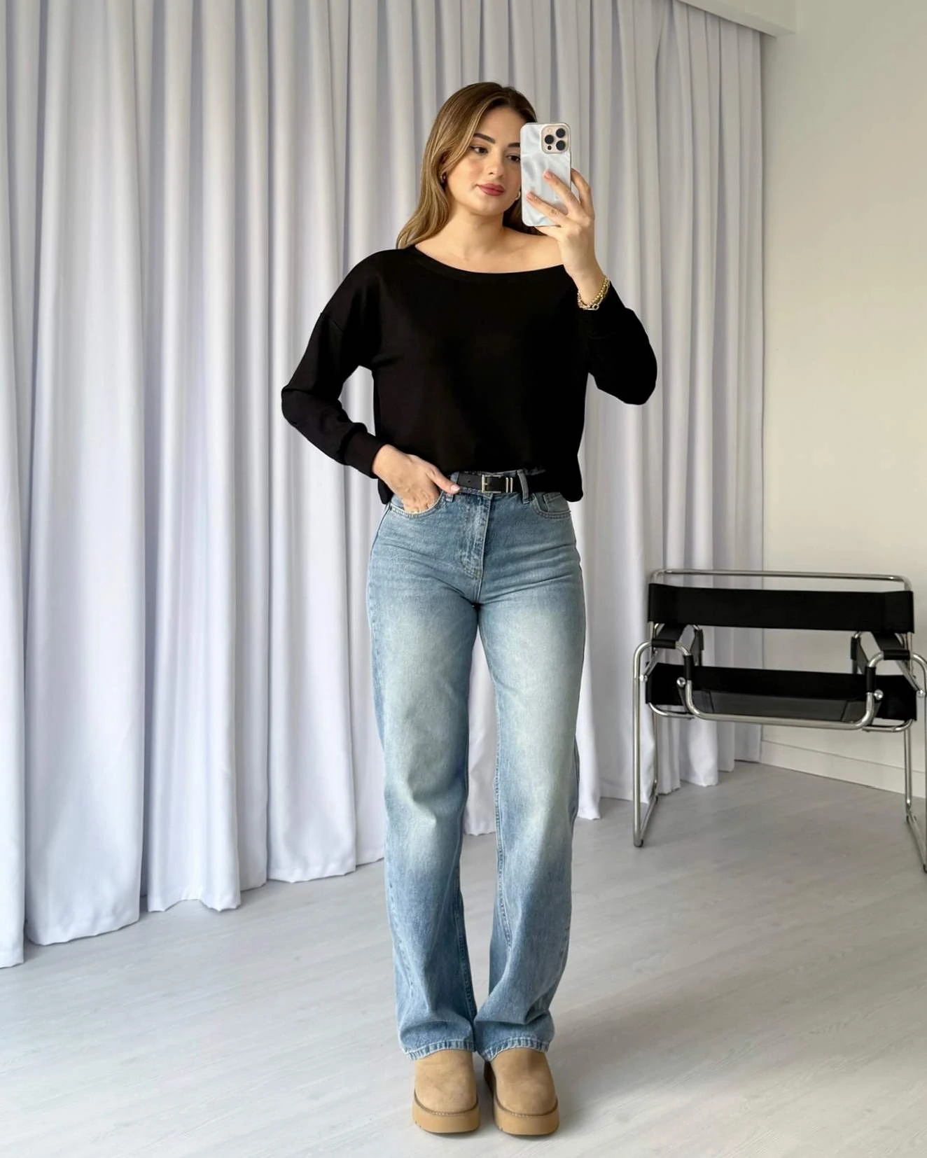 Kayık Yaka Kol Ribanalı Modal Bluz