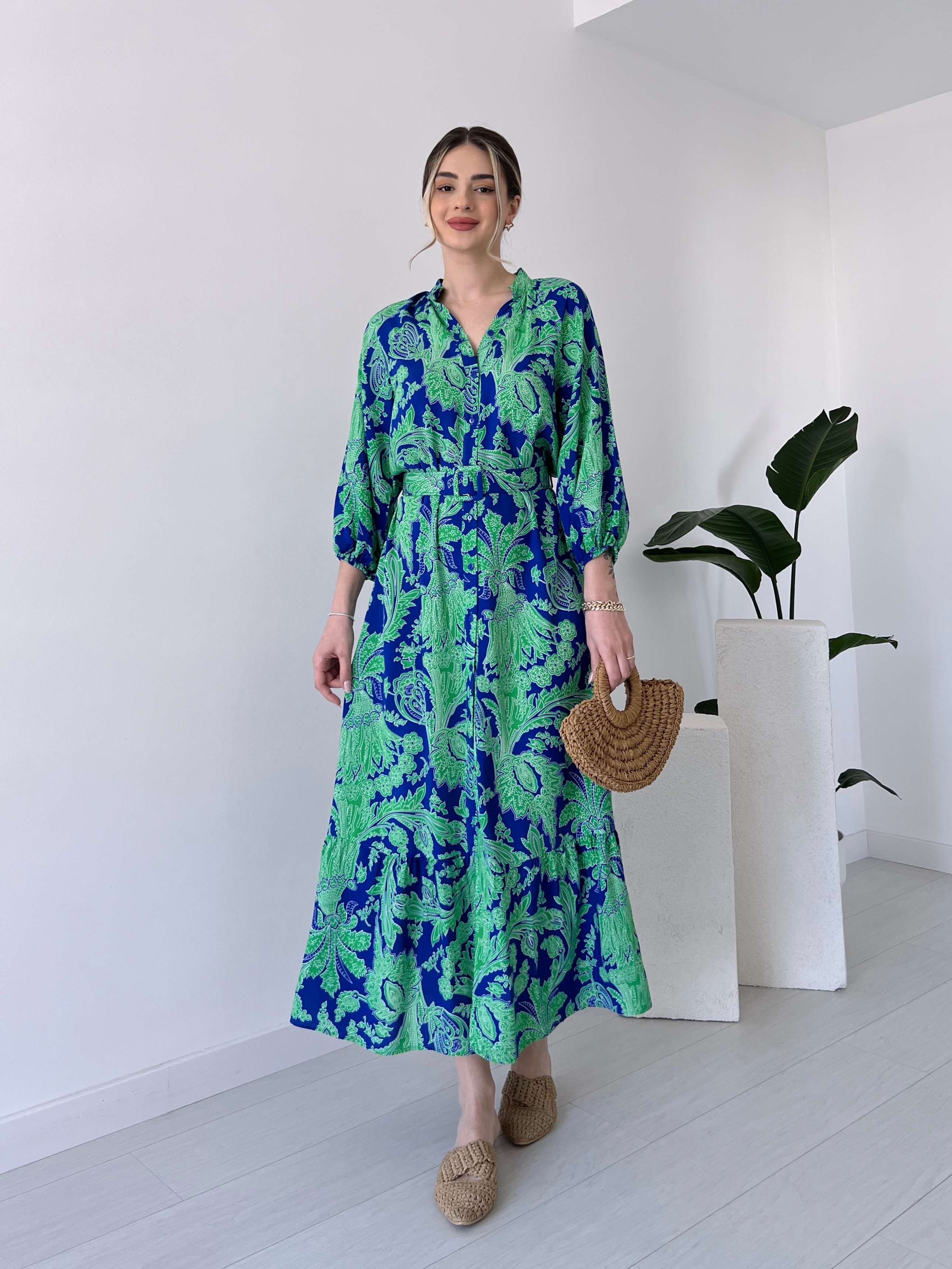 Maksi Boy Önü Düğmeli EMMA Elbise - Yeşil
