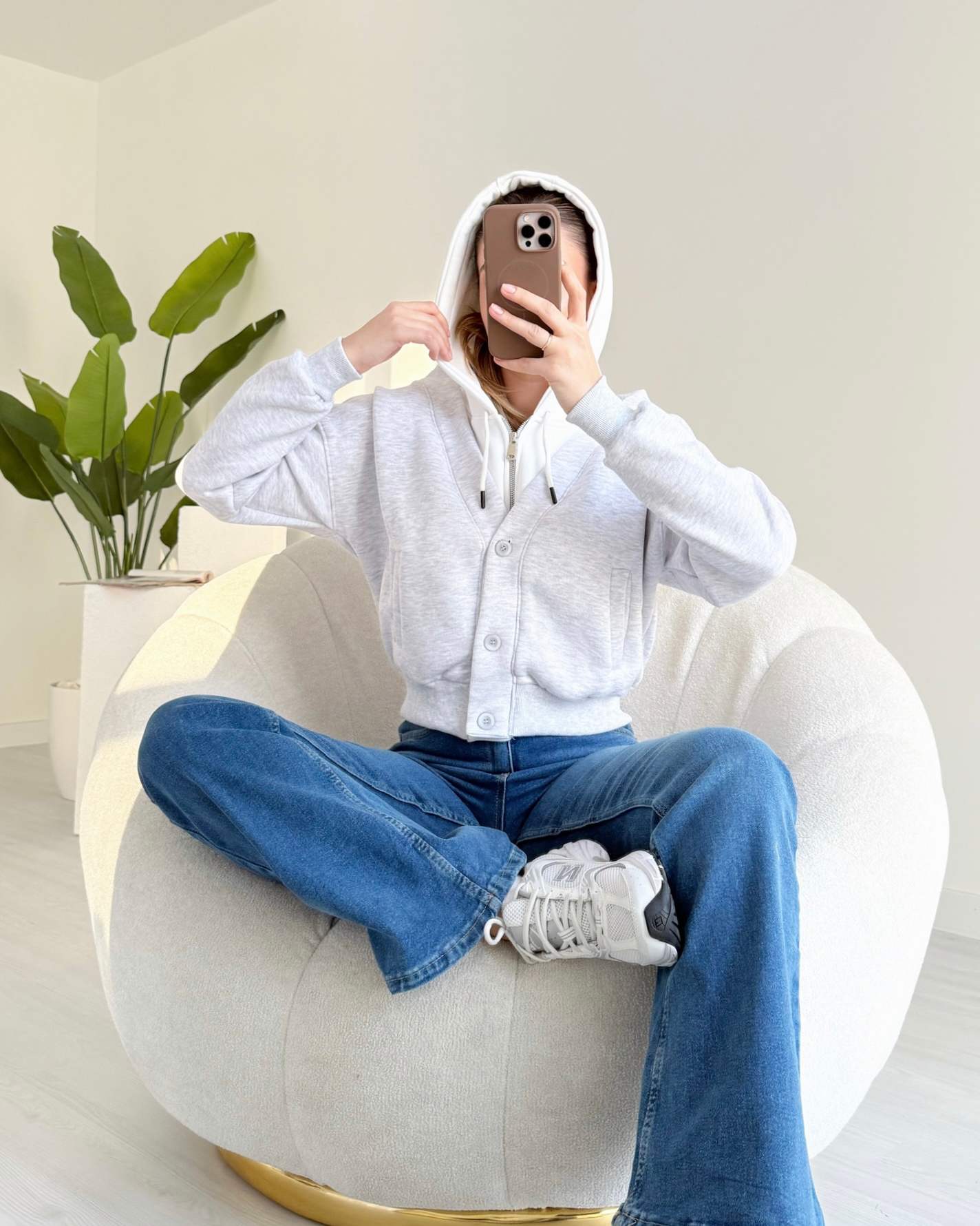 Kapüşonu Birleşik Düğmeli Hoodie