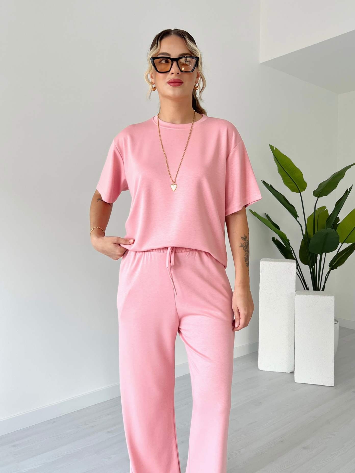 Kısa Kollu Basic Modal Takım - Pembe