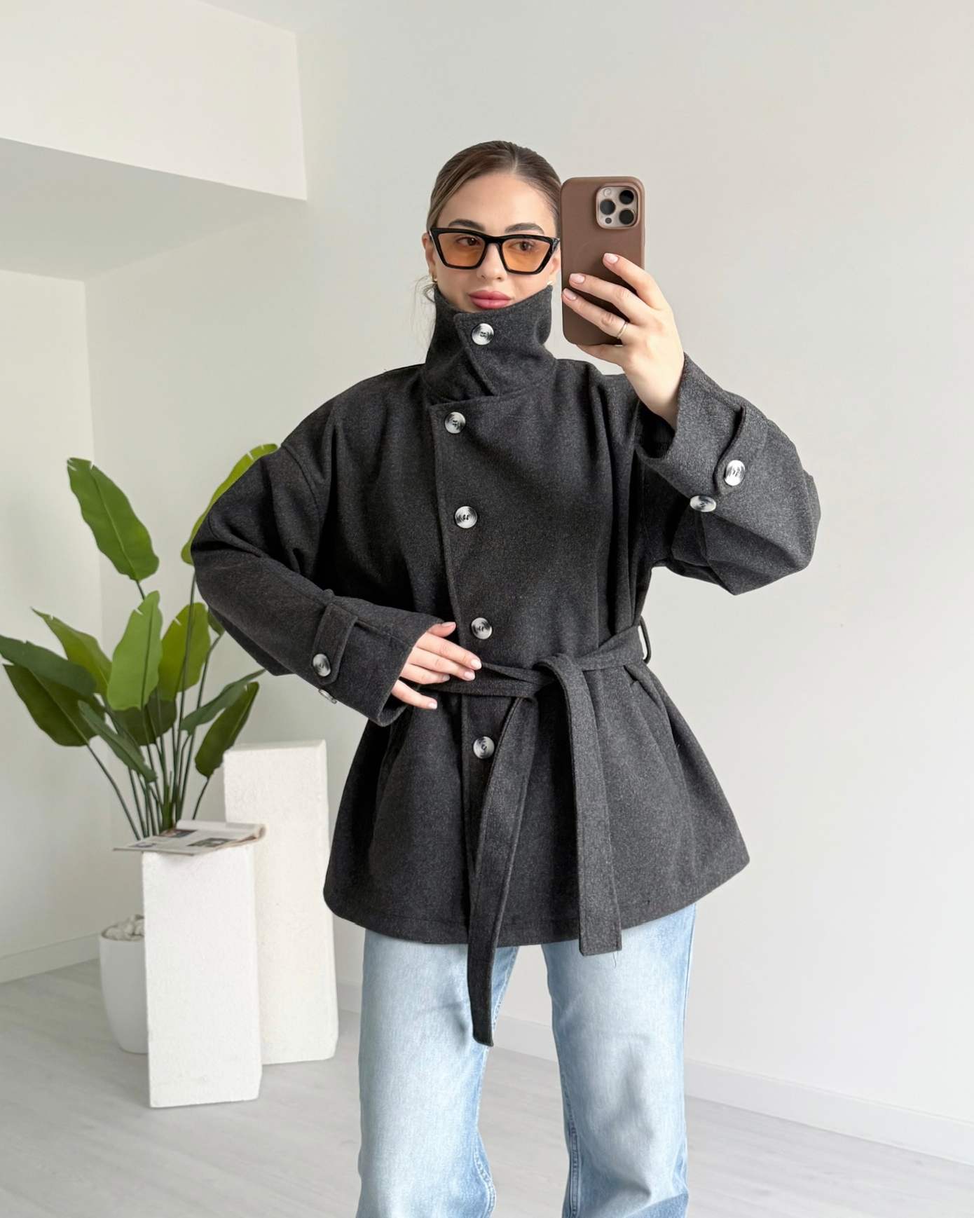 Antrasit Kısa Kaşe Kaban