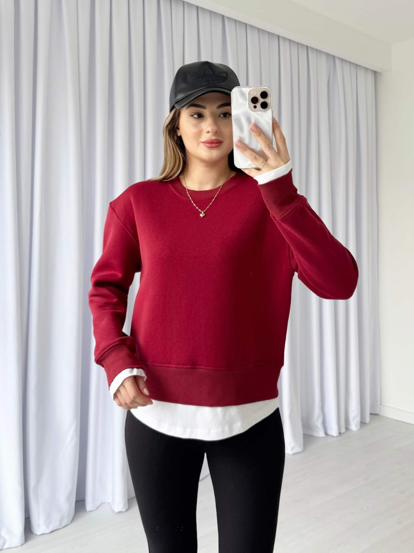 T-Shirt Detaylı İçi Polar Sweat - Kırmızı