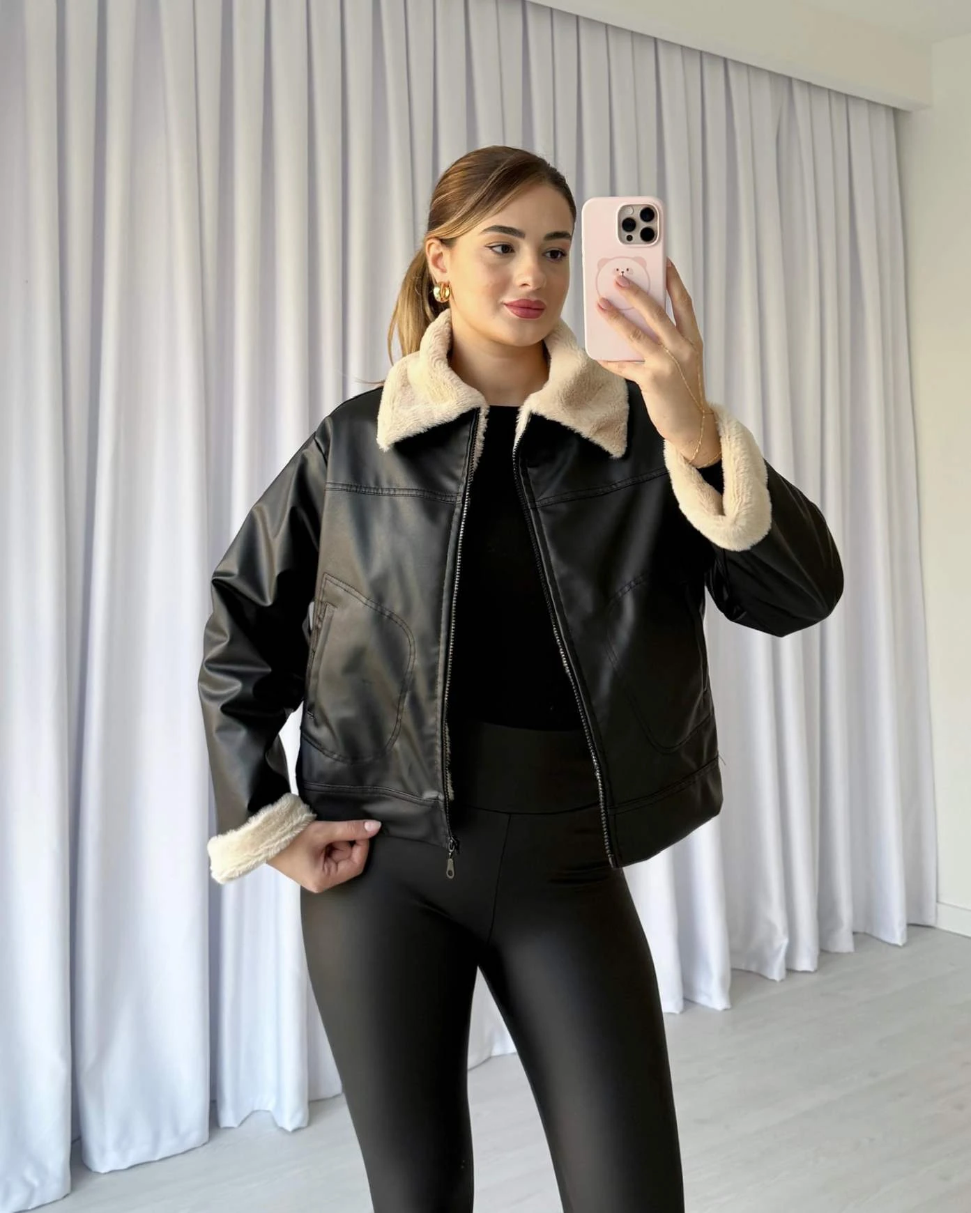 İçi Kürklü Deri Mont