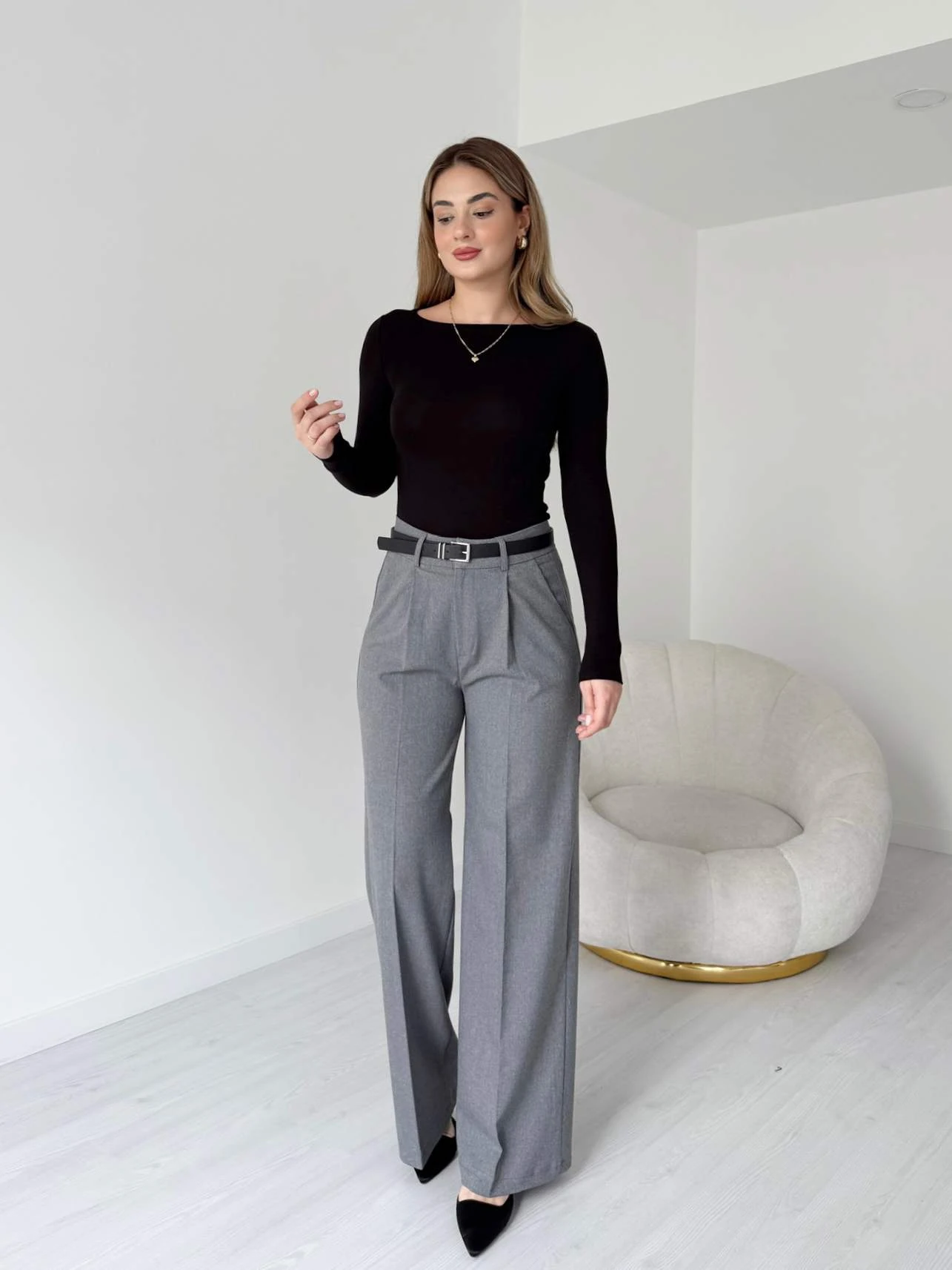 Yün Efekt Pilili Palazzo Pantolon