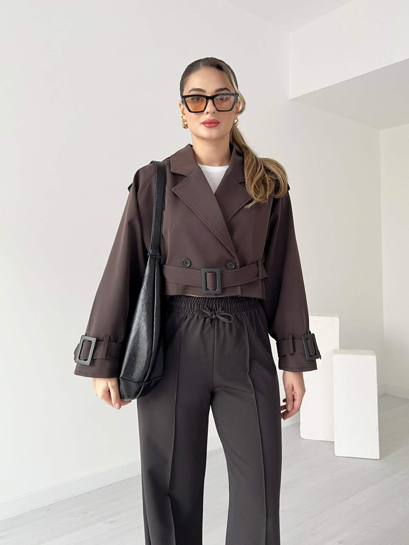 Koyu Kahve Reglan Kısa Ceket