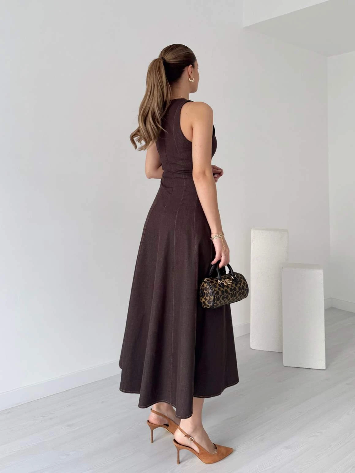 Sıfır Kol Denim Elbise