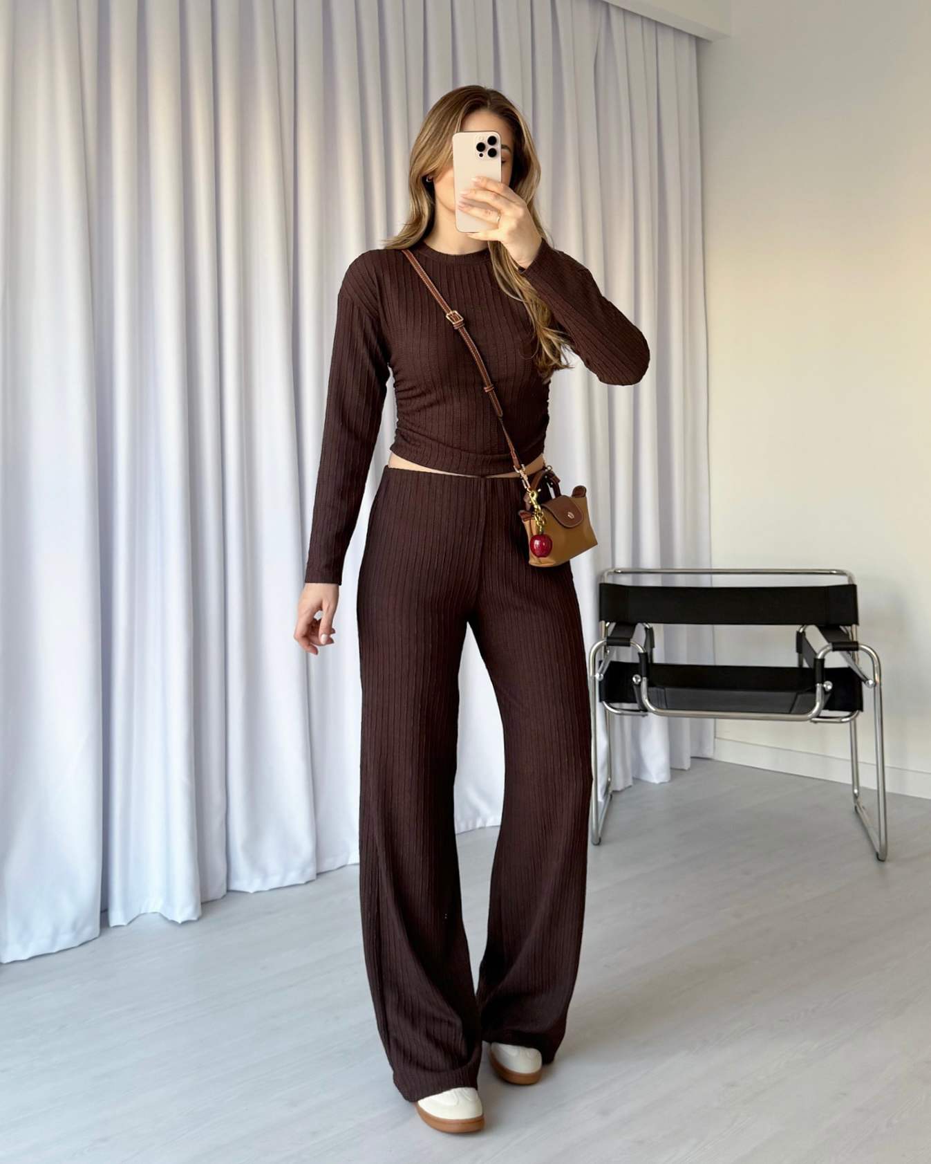 Bol Paça İkili Crop Takım - Kahve