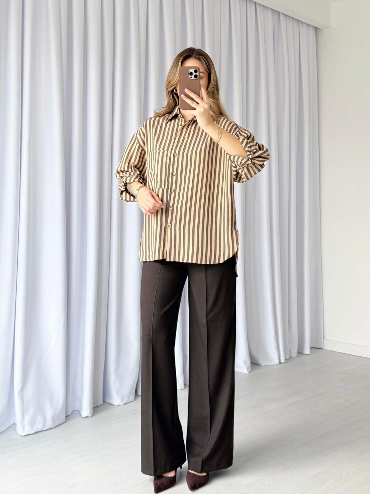 Oversize Çizgili Gömlek