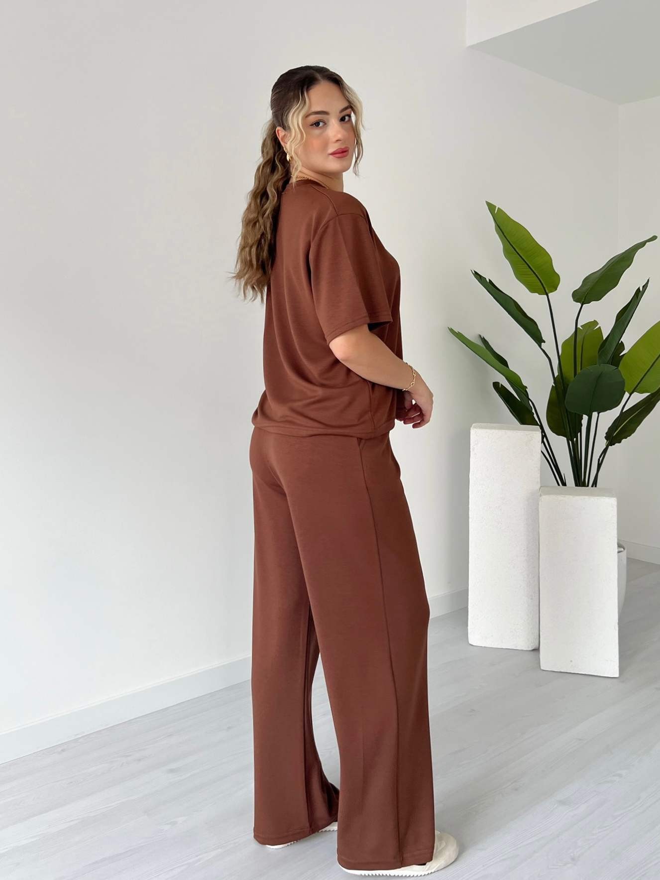 Kısa Kollu Basic Modal Takım - Kahve