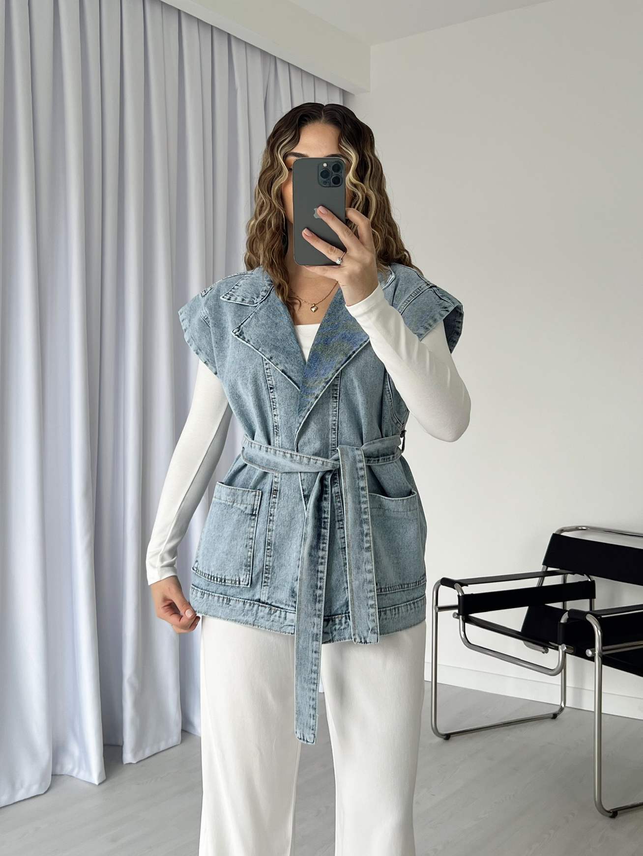 Kuşaklı Denim Yelek