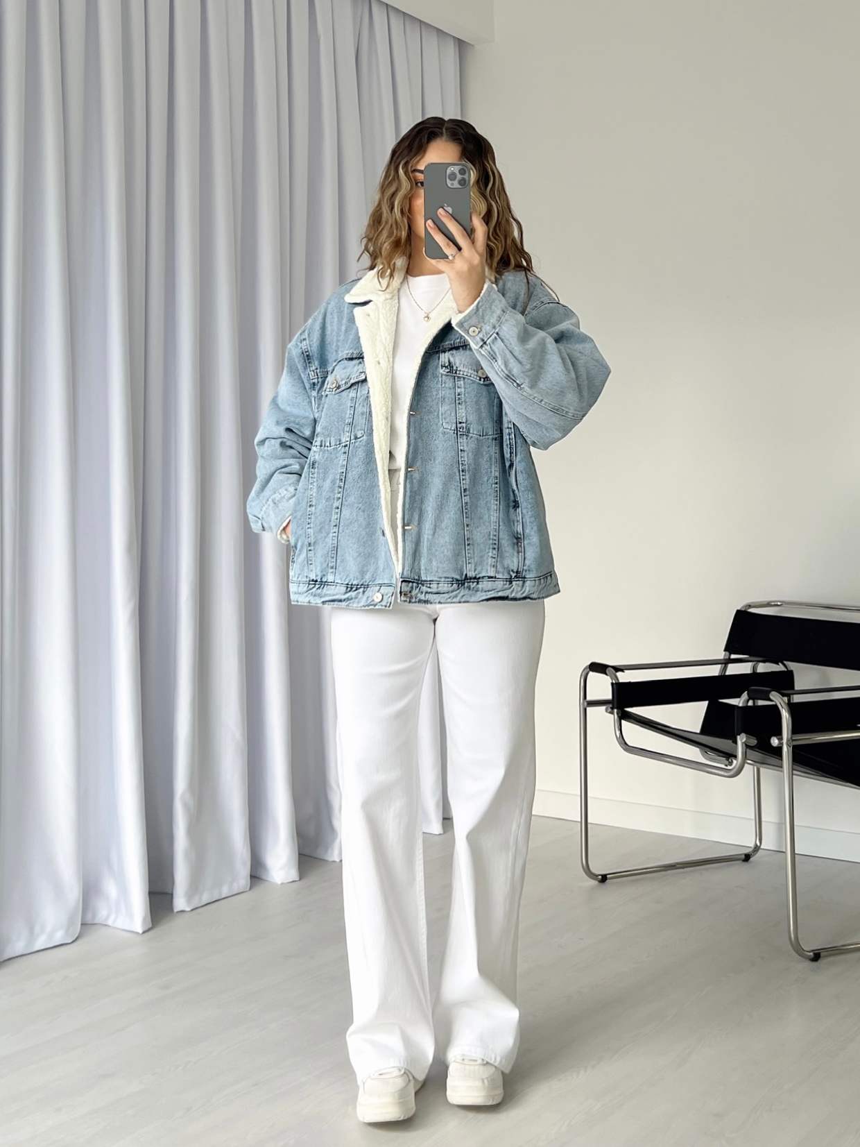 İçi Peluş Oversize Denim Ceket