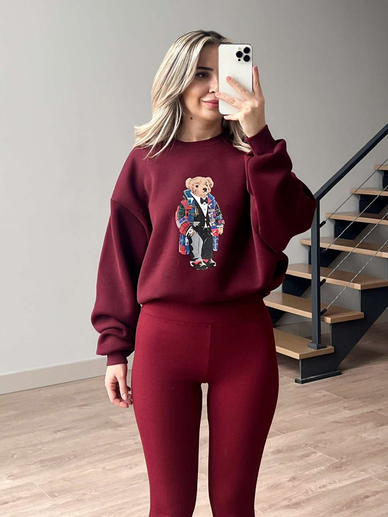 Teddy Baskılı İçi Polar Sweatshirt