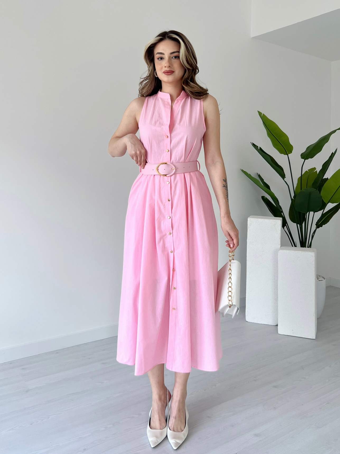 Astarlı Midi Boy Poplin Elbise