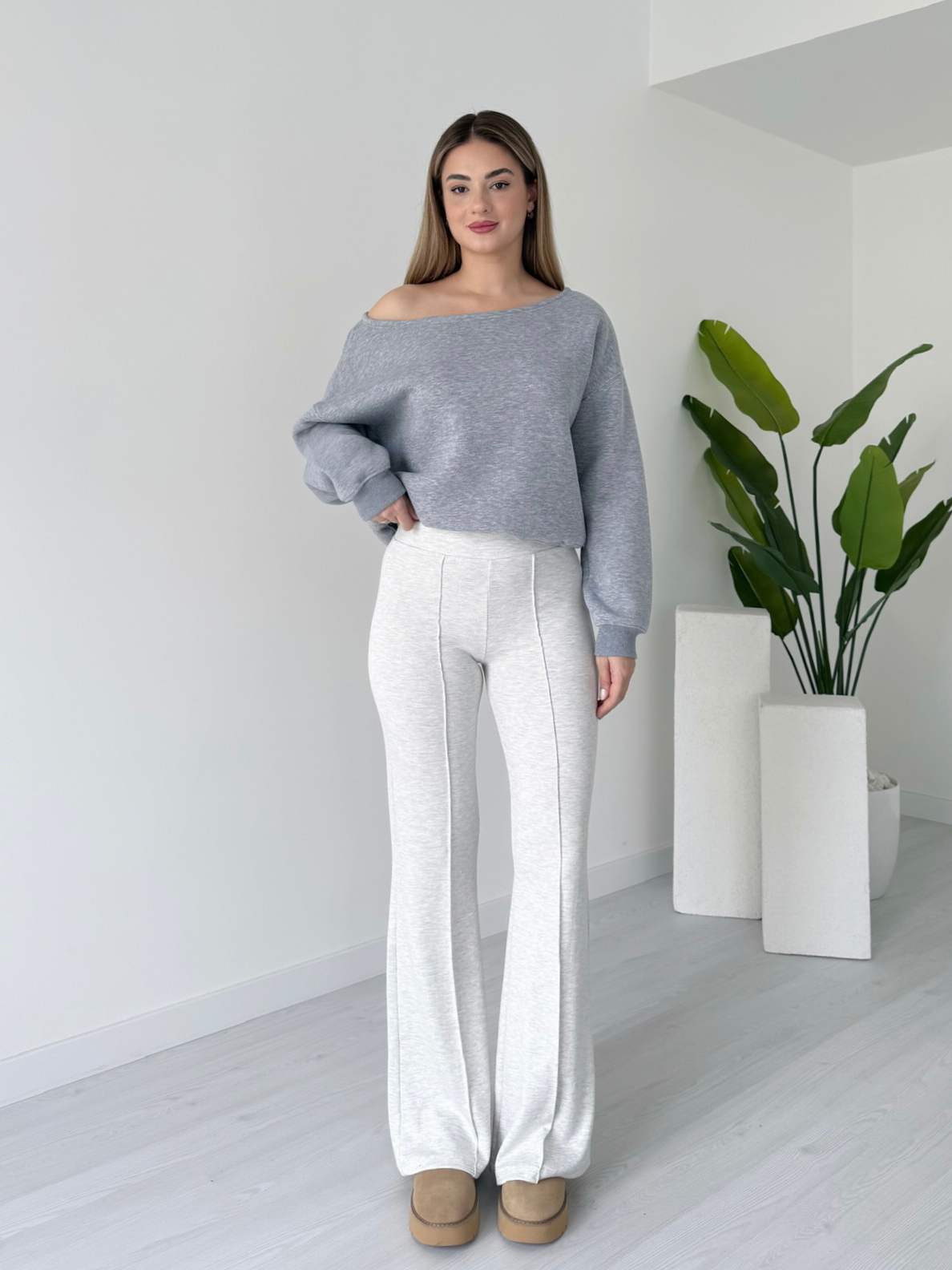 İspanyol Paça Çimalı Modal Tayt - Gri