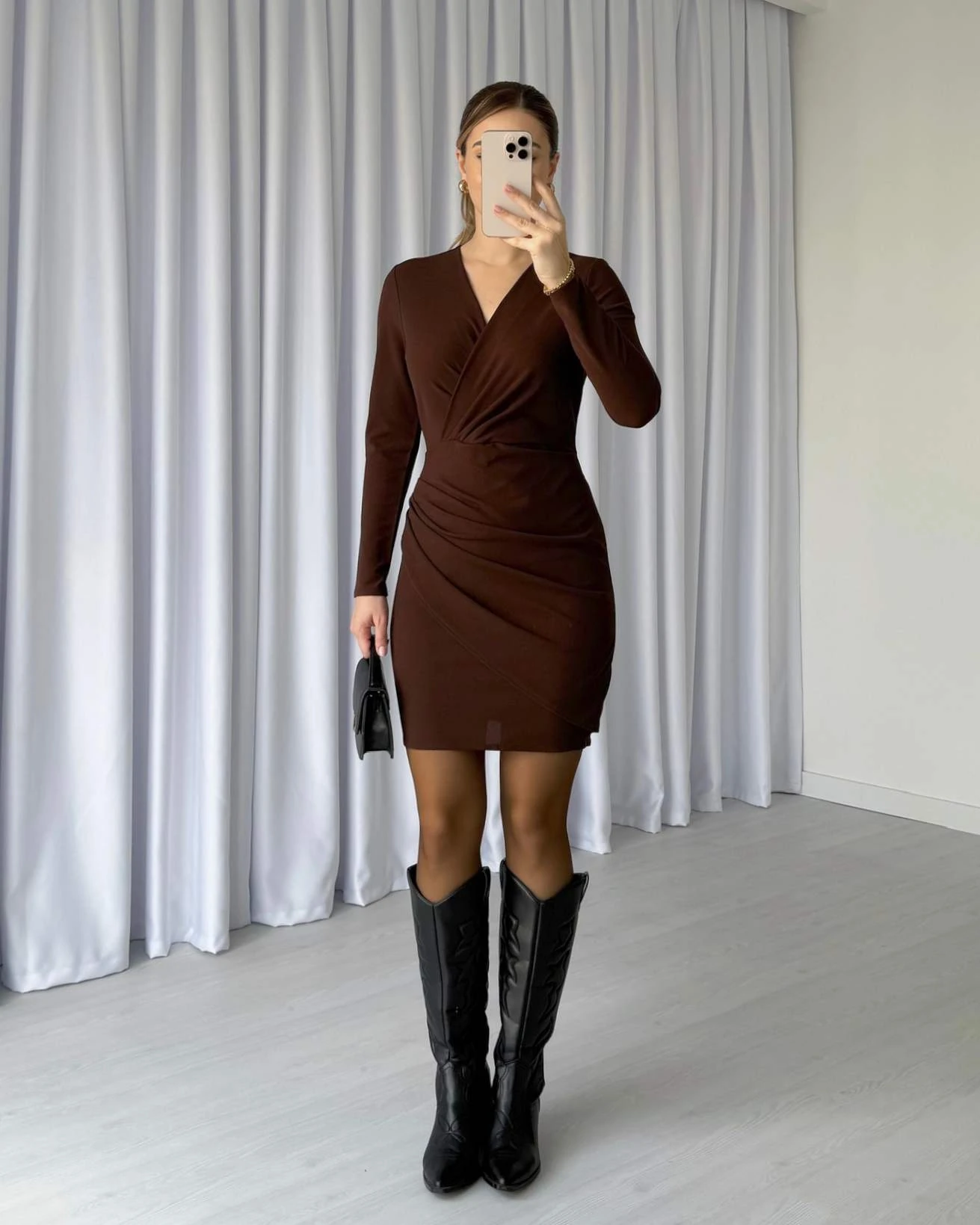 Kruvaze Yaka Drape Detaylı KETTY Elbise