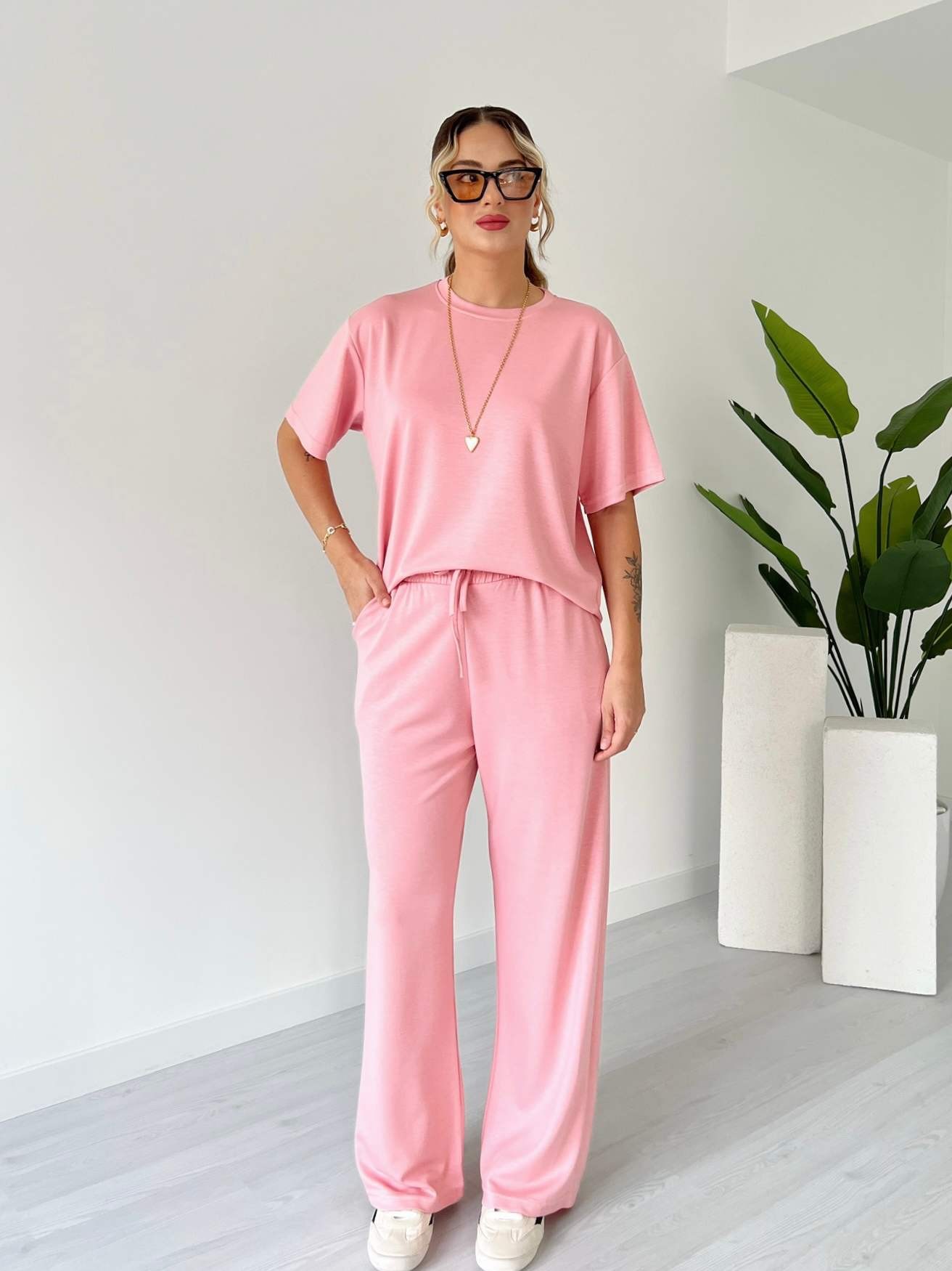 Kısa Kollu Basic Modal Takım - Pembe