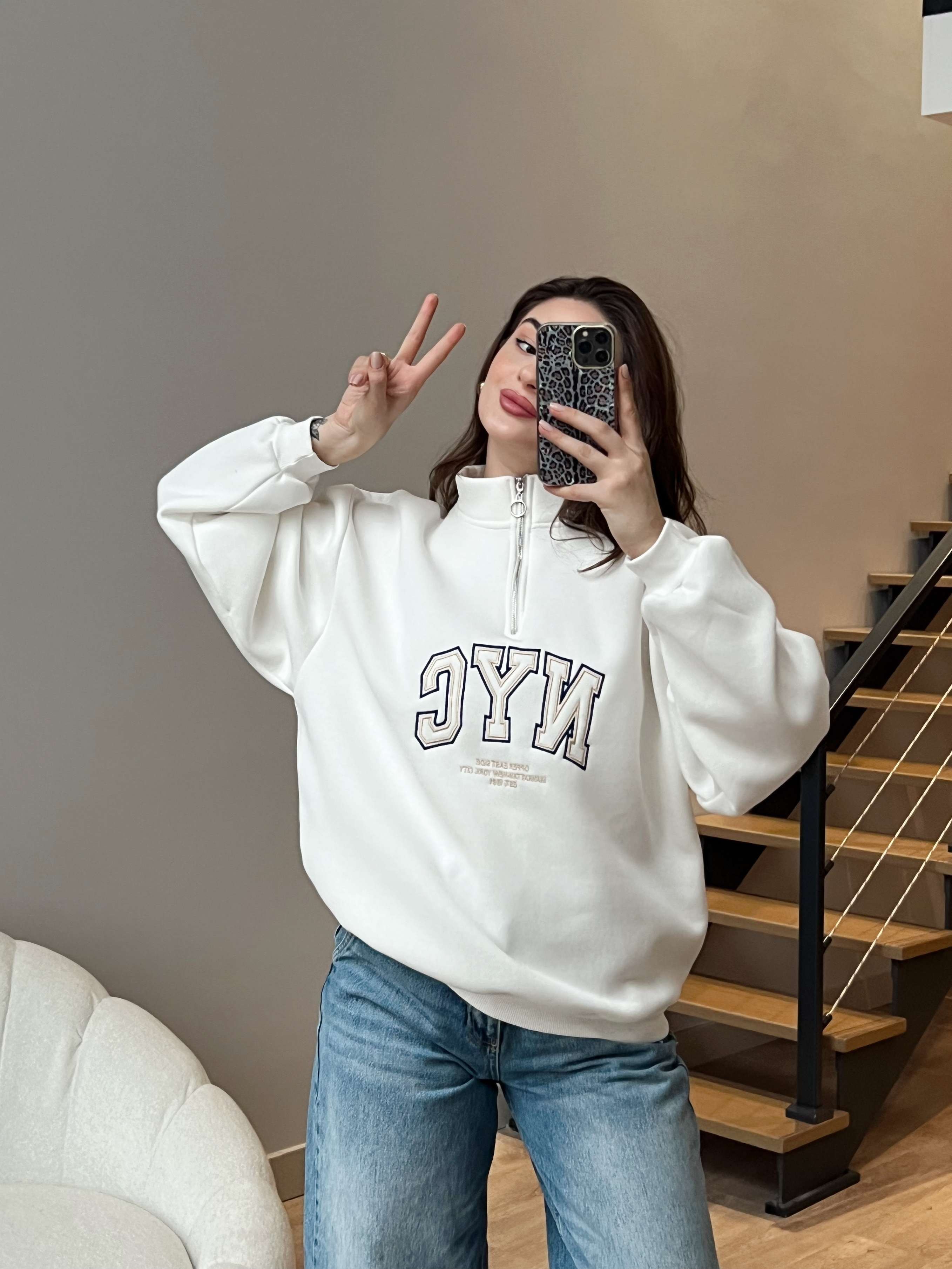 NYC Fermuarlı Sweatshirt