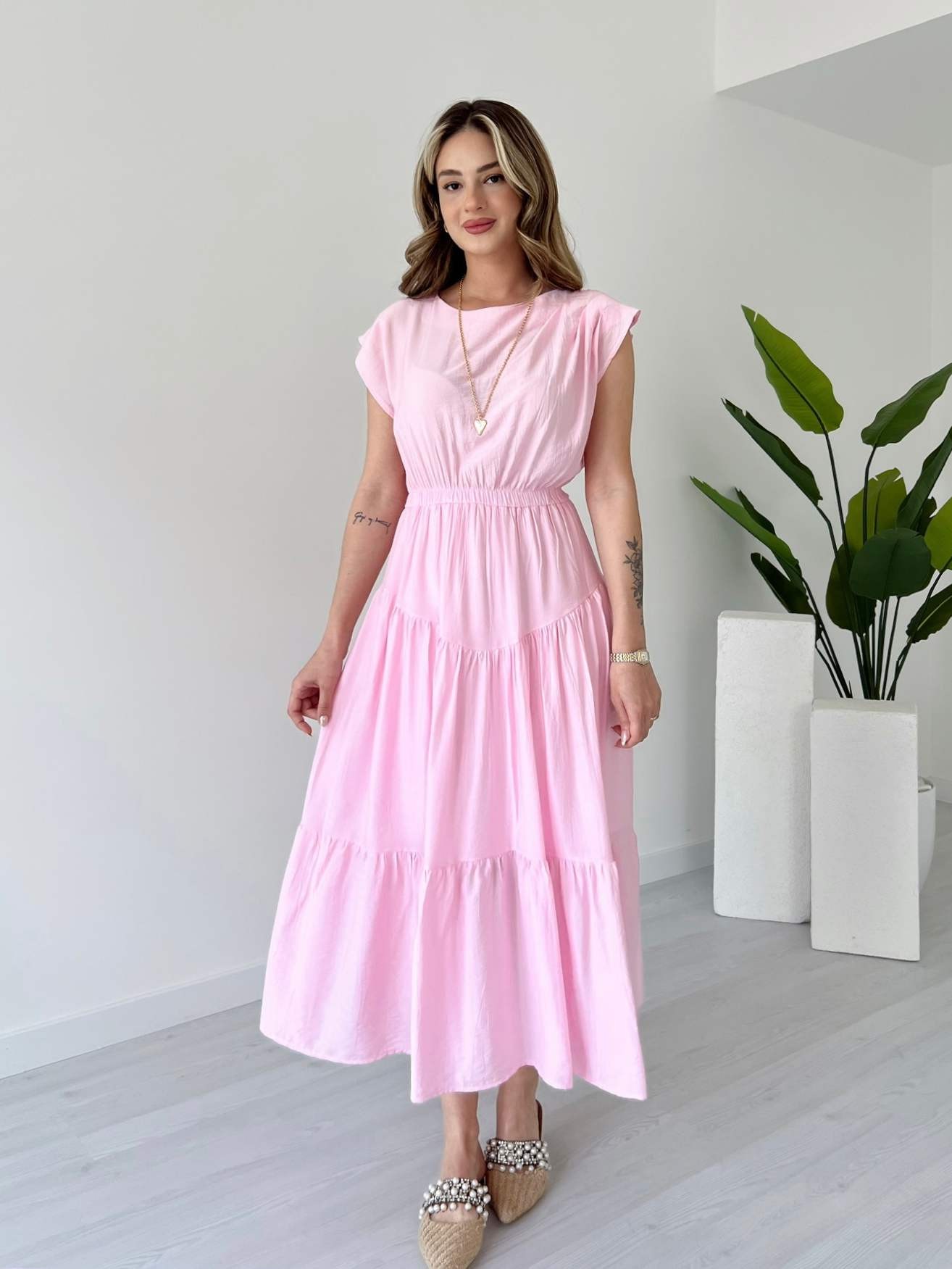 Beli Lastikli Midi Boy BORRİS Elbise