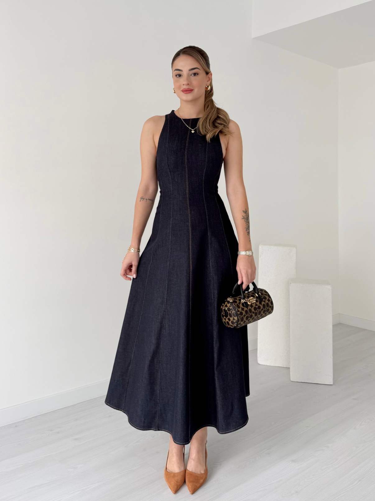 Sıfır Kol Denim Elbise