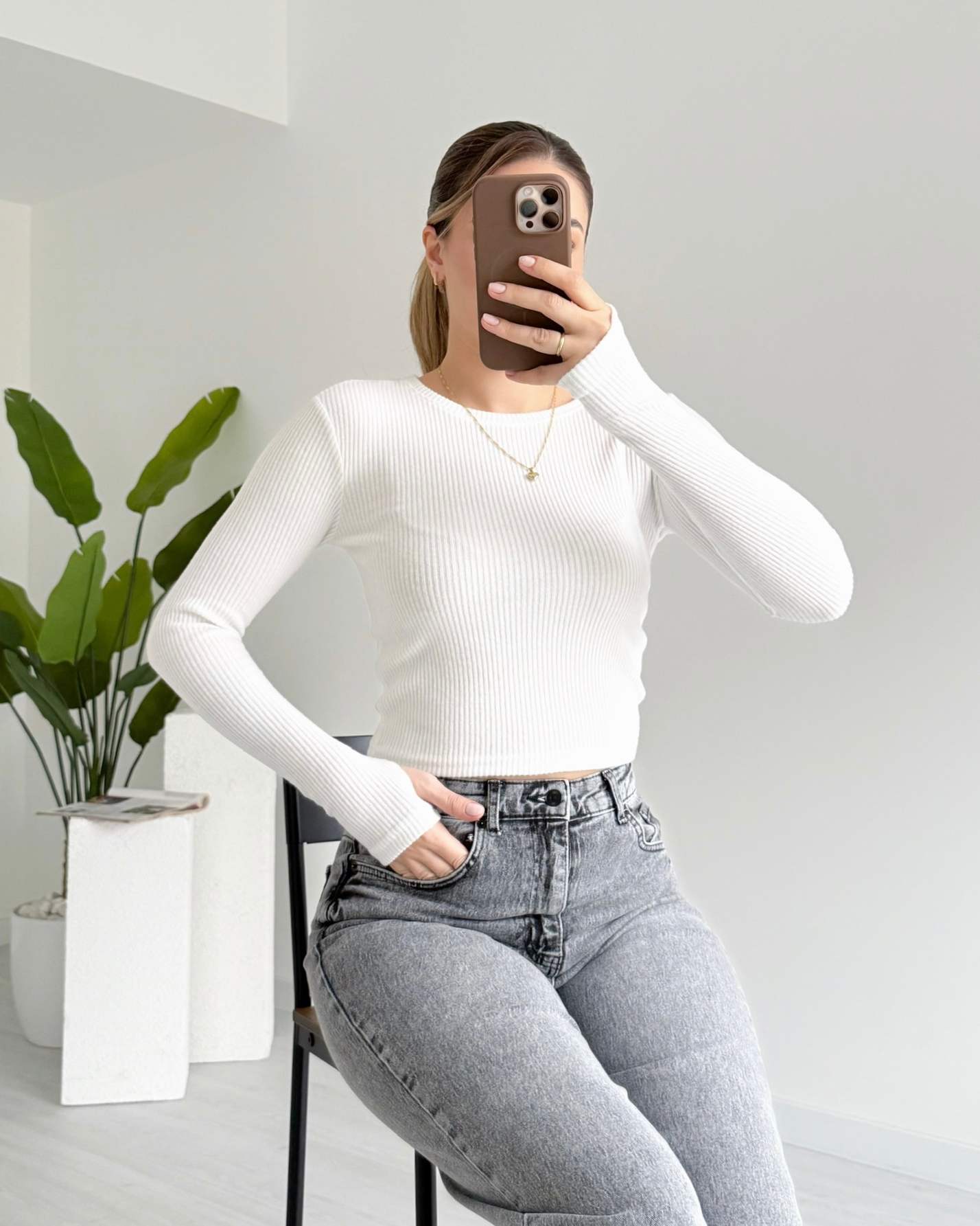 Parmak Detaylı Fitilli Penye Body - Beyaz