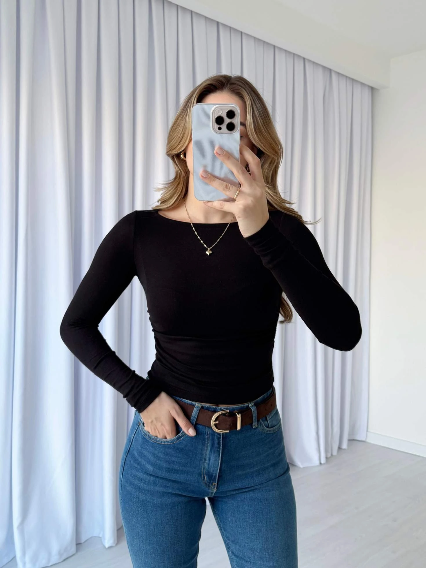 Yanı Büzgülü Kayık Yaka Modal T-Shirt