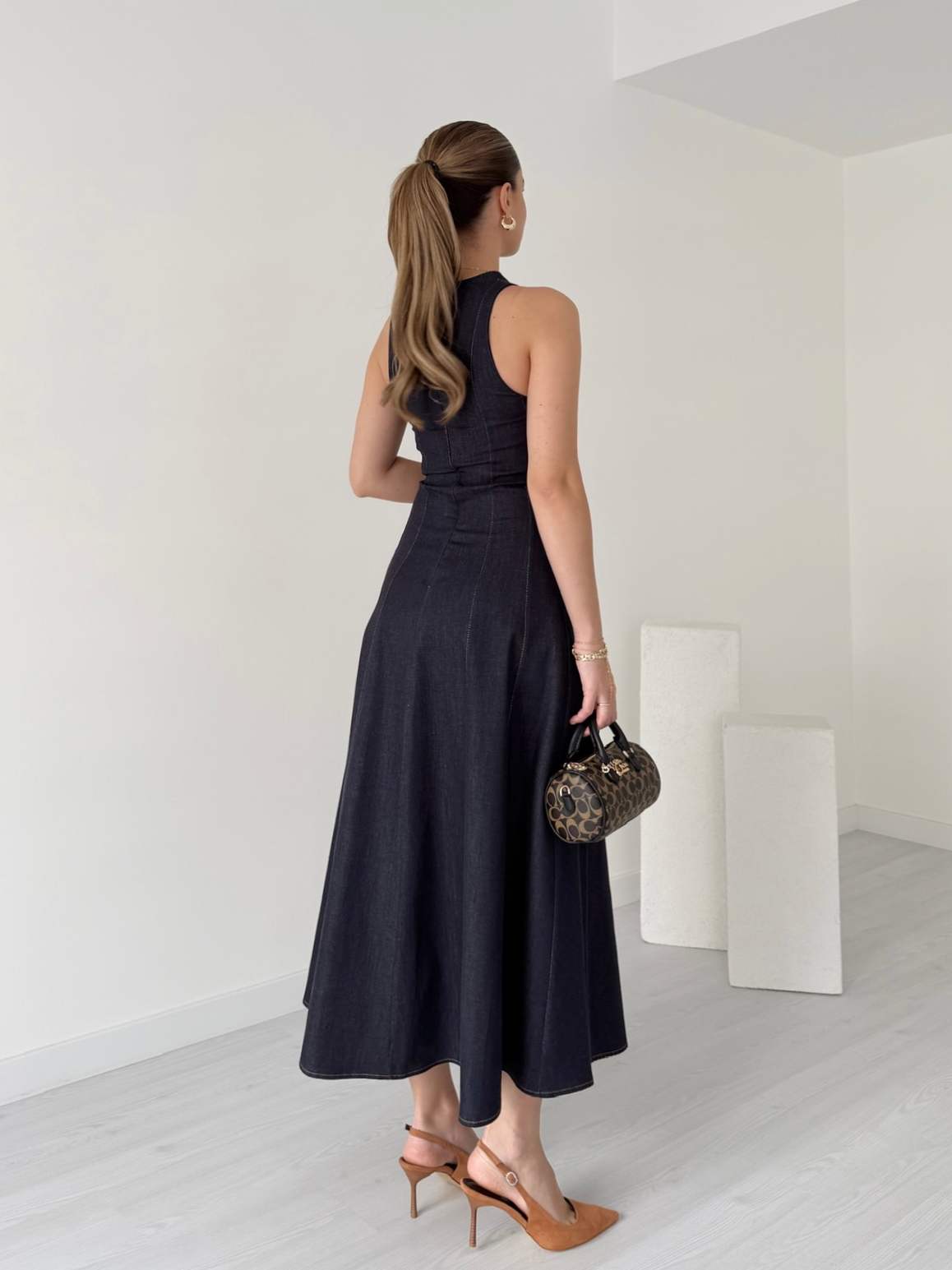 Sıfır Kol Denim Elbise