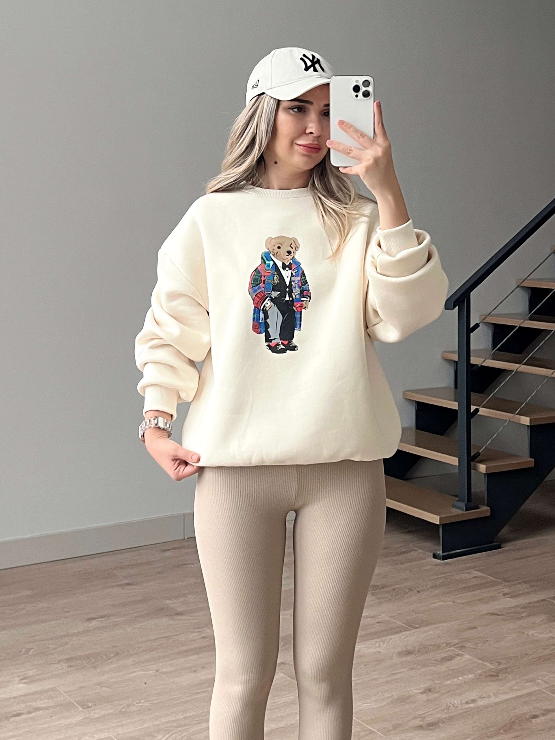 Teddy Baskılı İçi Polar Sweatshirt