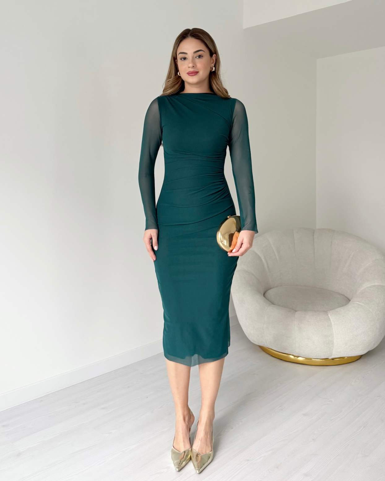 Drapeli Midi Boy Tül Elbise