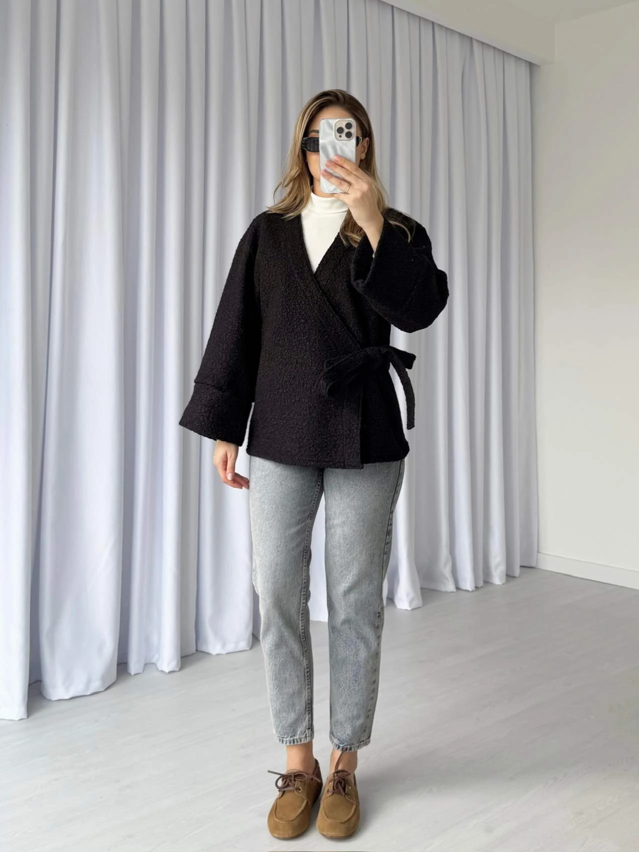 Yandan Bağlamalı Buklet Ceket