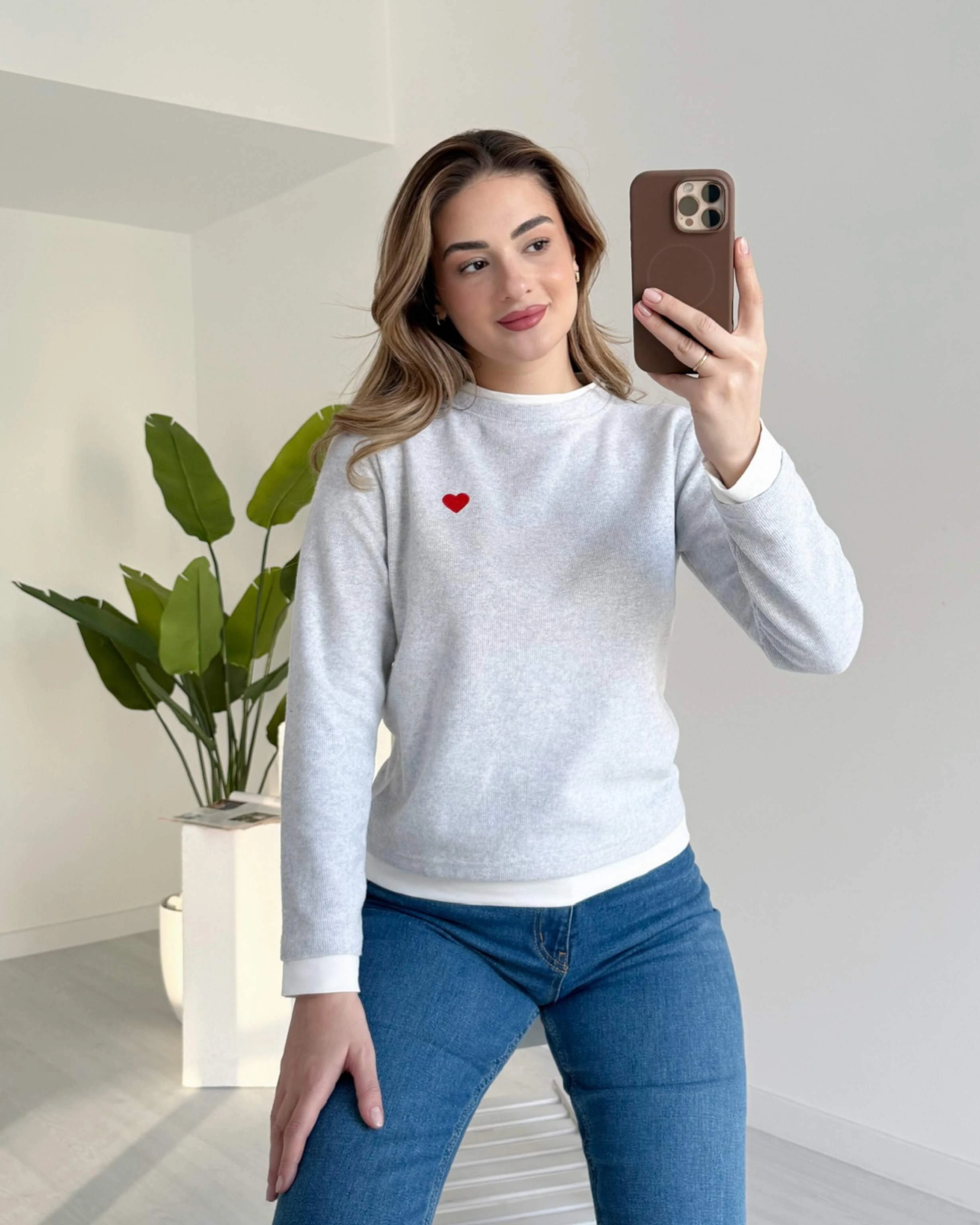 Tshirt Detay Kalpli Sweatshirt - Gri