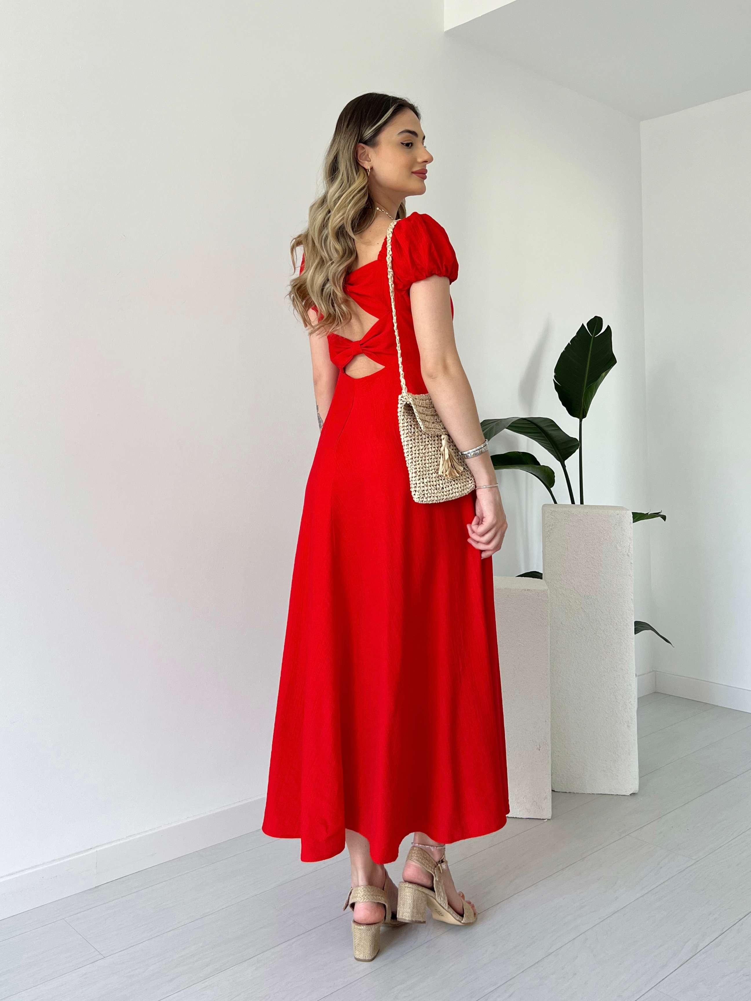 Sırt Fiyonklu ANGEL Elbise - Kırmızı