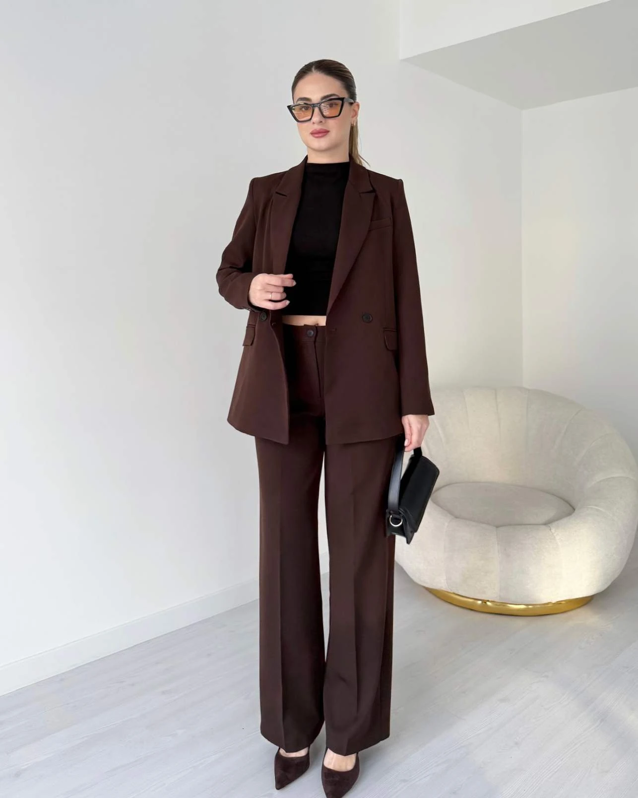 Oversize Ceket Pantolon Takım - Acı Kahve