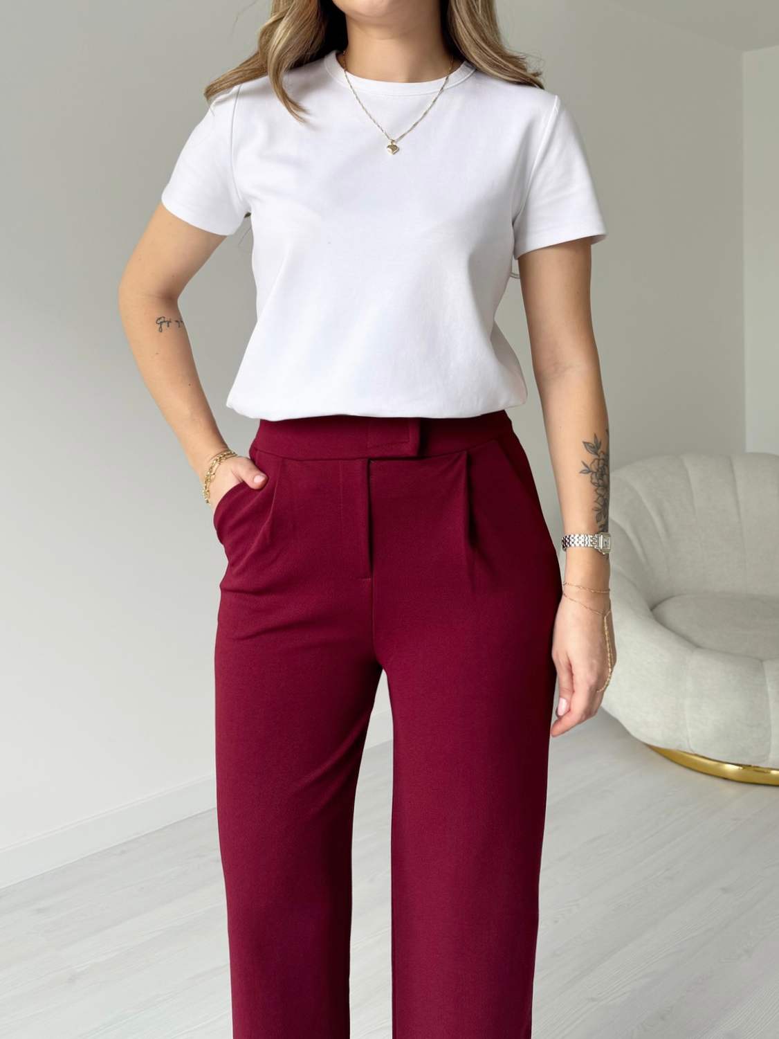 Cırtlı Palazzo Pantolon - Bordo