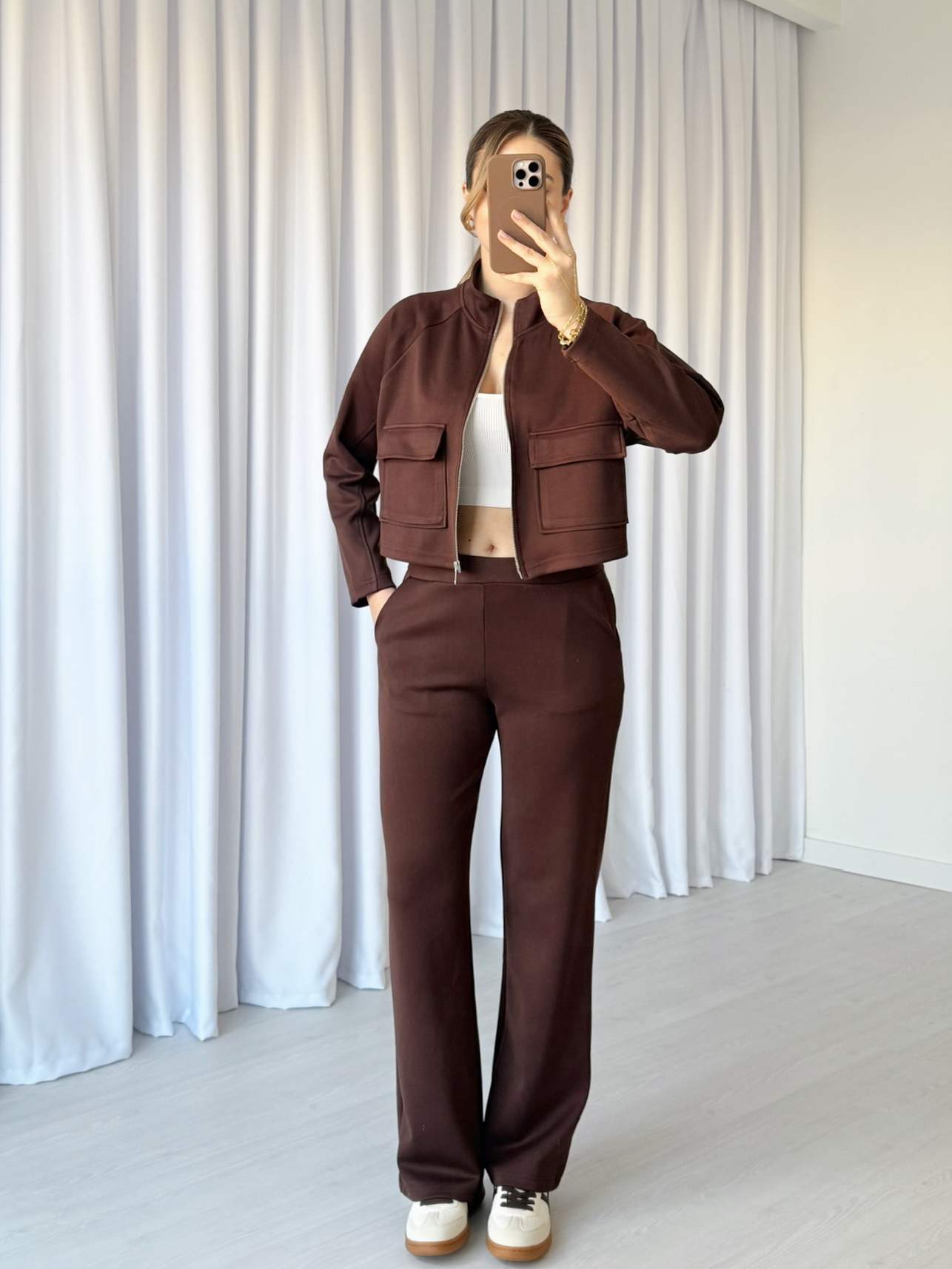 Crop Ceketli Modal Takım