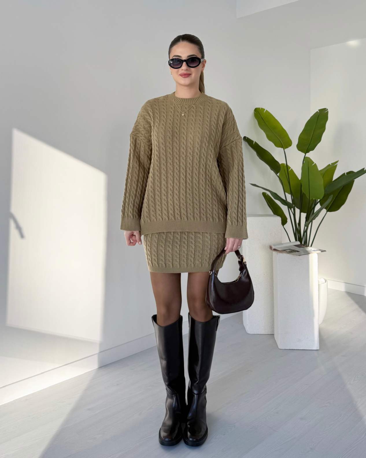 Saç Örgü Etekli Triko Takım