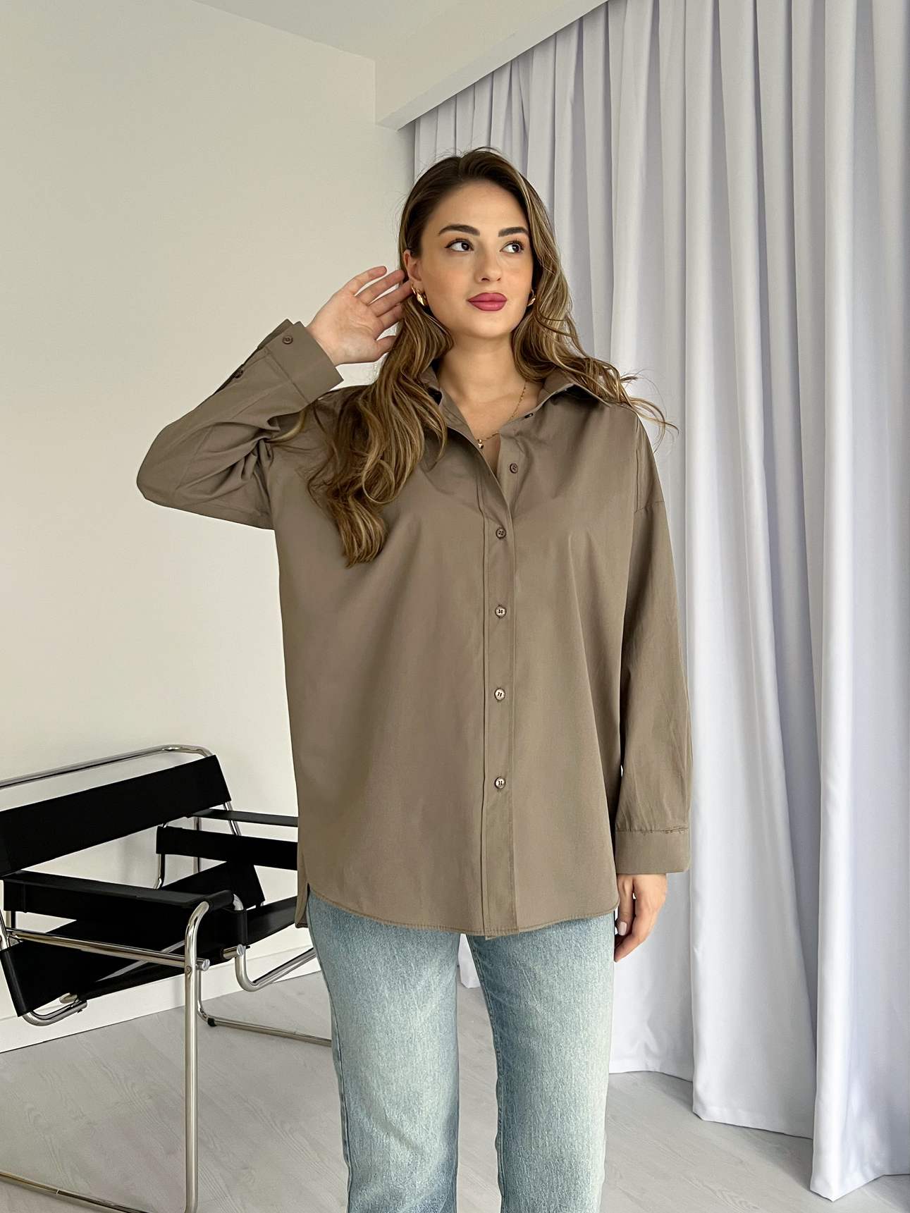 Oversize Arkası Uzun Basic Poplin Gömlek