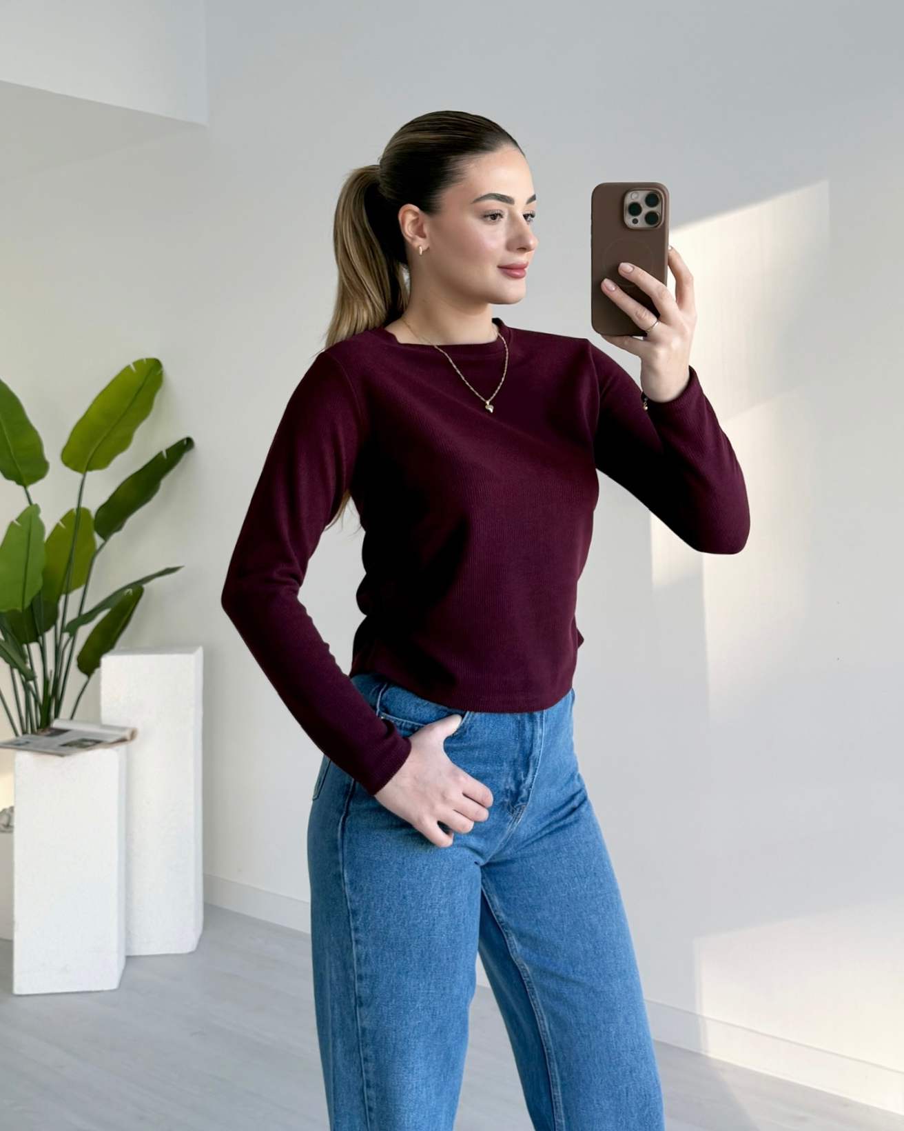 Yanı Büzgülü Soft Dokulu Bluz - Bordo