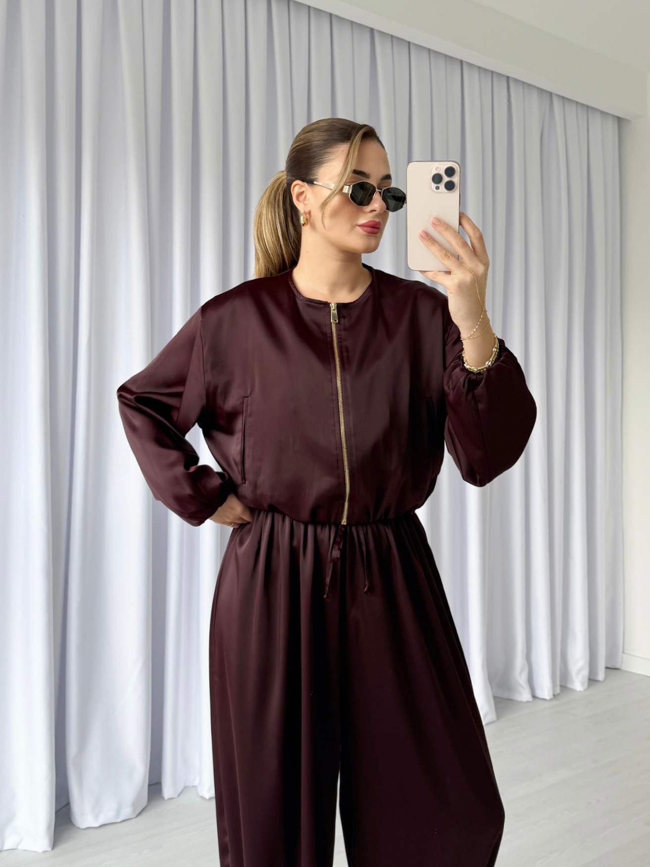 Saten Bomber-Şalvar İkili Takım