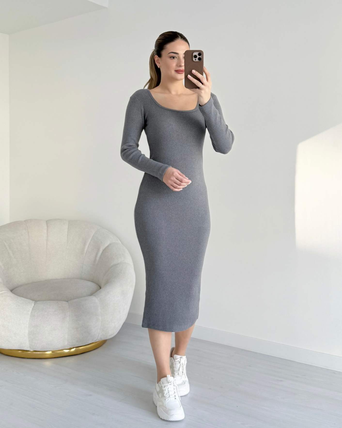 U Yaka Yumoş Basic Elbise