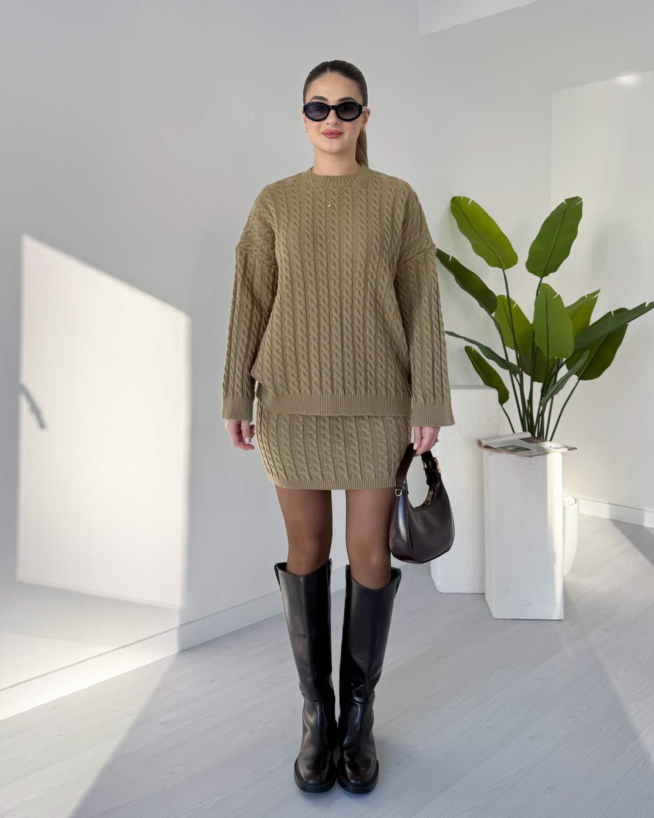 Saç Örgü Etekli Triko Takım