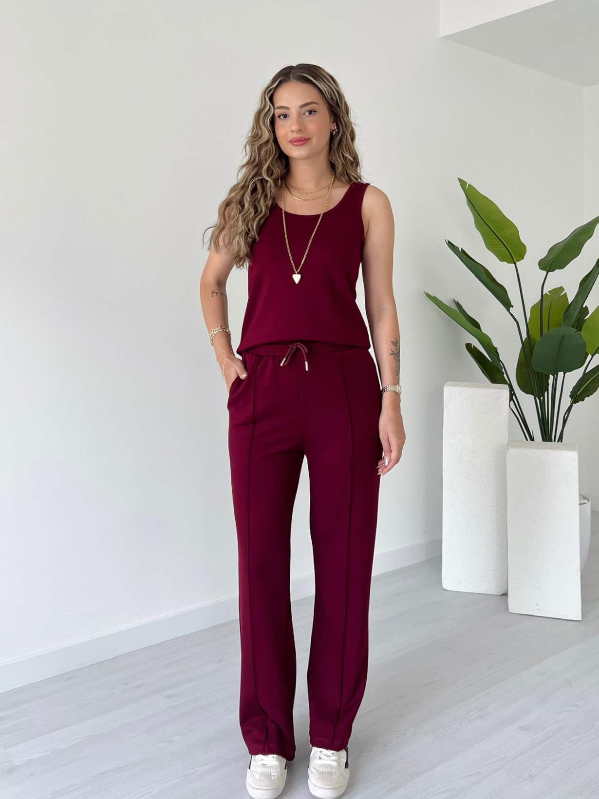 Askılı Modal Kumaş İkili Takım - Bordo